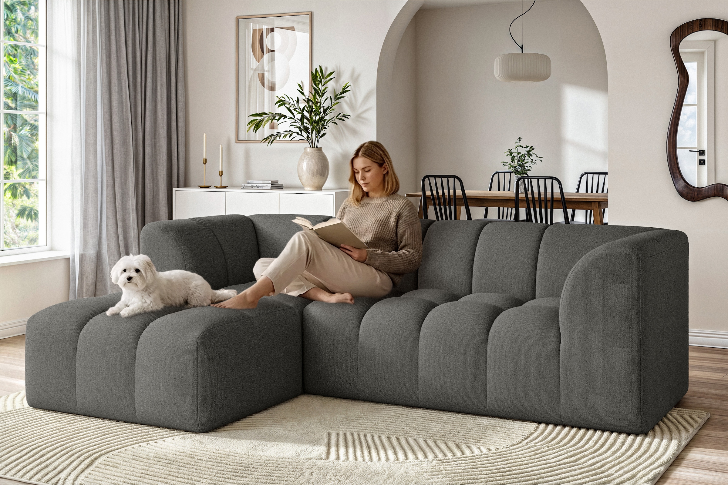 Home affaire Ecksofa »TUURE L-Form, Verlässliche Qualität, moderne Steppung, Breite 255cm« Bubble Optik, moderne Steppung, hoher Sitzkomfort, Wellenunterfederung