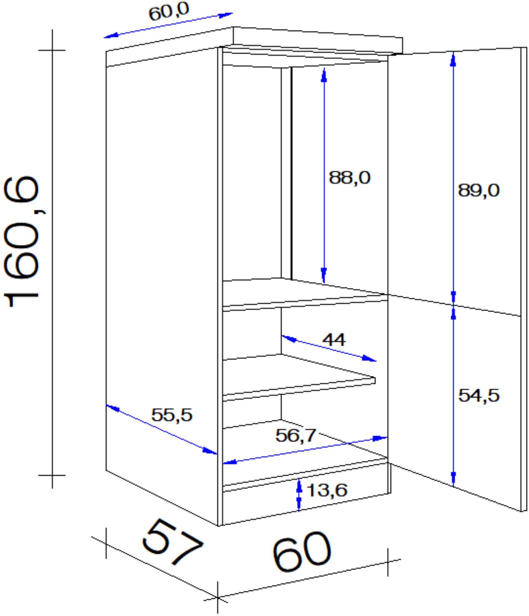 Flex-Well Backofen/Kühlumbauschrank »Lund«, (B x H x T) 60 x 168 x 60 cm, mit hoher Nische für Einbaubackofen