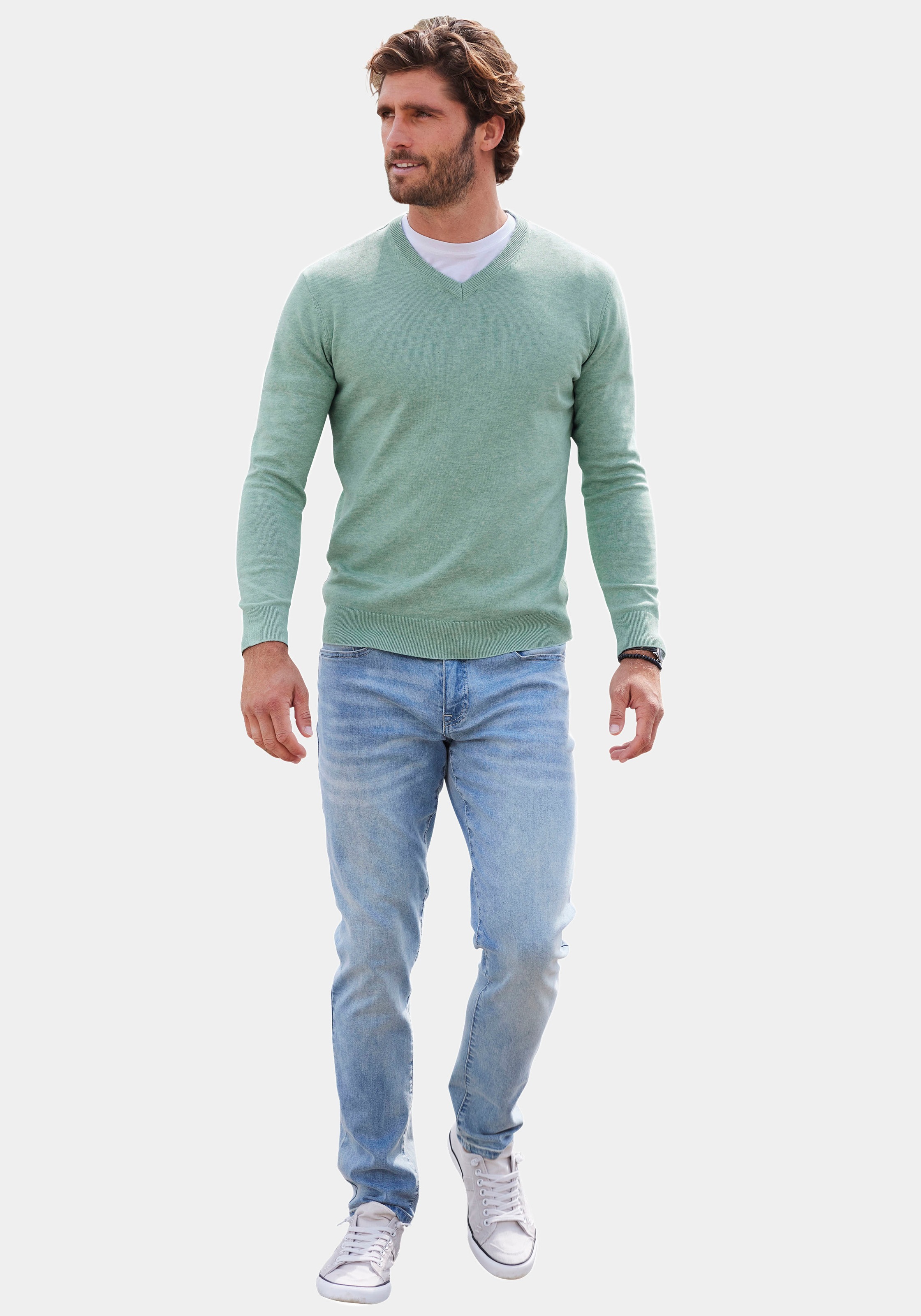 H.I.S Strickpullover mit V-Ausschnitt, Pullover aus Feinstrick, Baumwollmischung