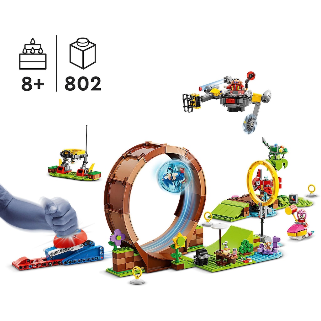 LEGO® Konstruktionsspielsteine »Sonics Looping-Challenge in der Green Hill Zone (76994), LEGO® Sonic«, (802 St.), Made in Europe