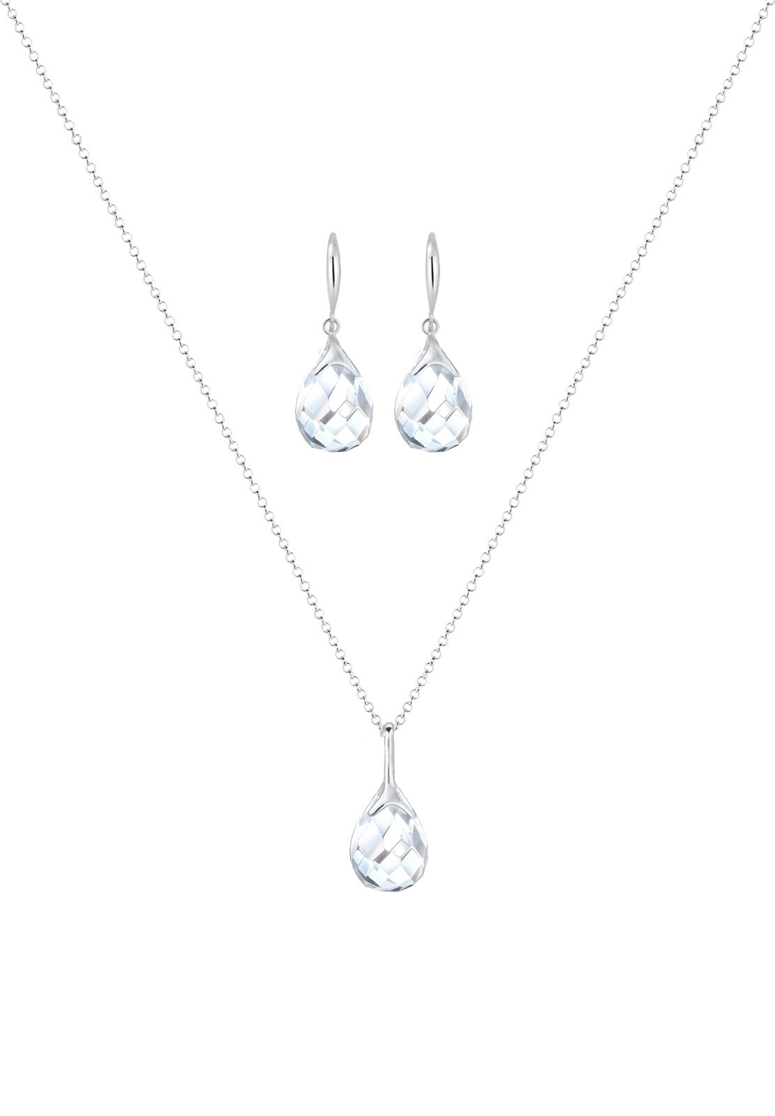 Elli Ohrring und Ketten Set »Schmuckset Tropfen Bergkristall Weiß 925 Sterling Silber«