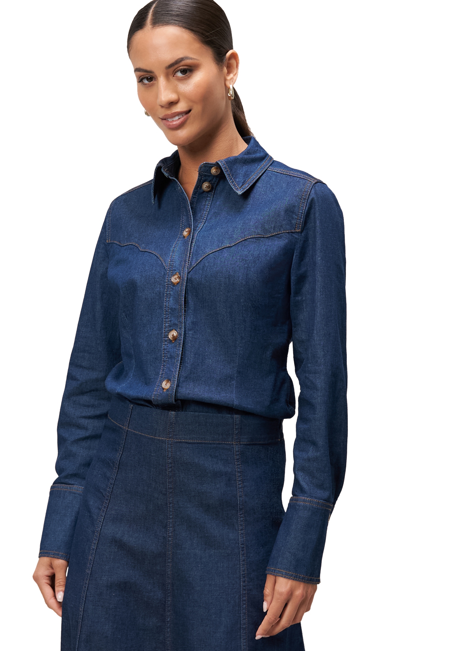 Zero Jeansbluse »Jeanshemd mit Knopfleiste«