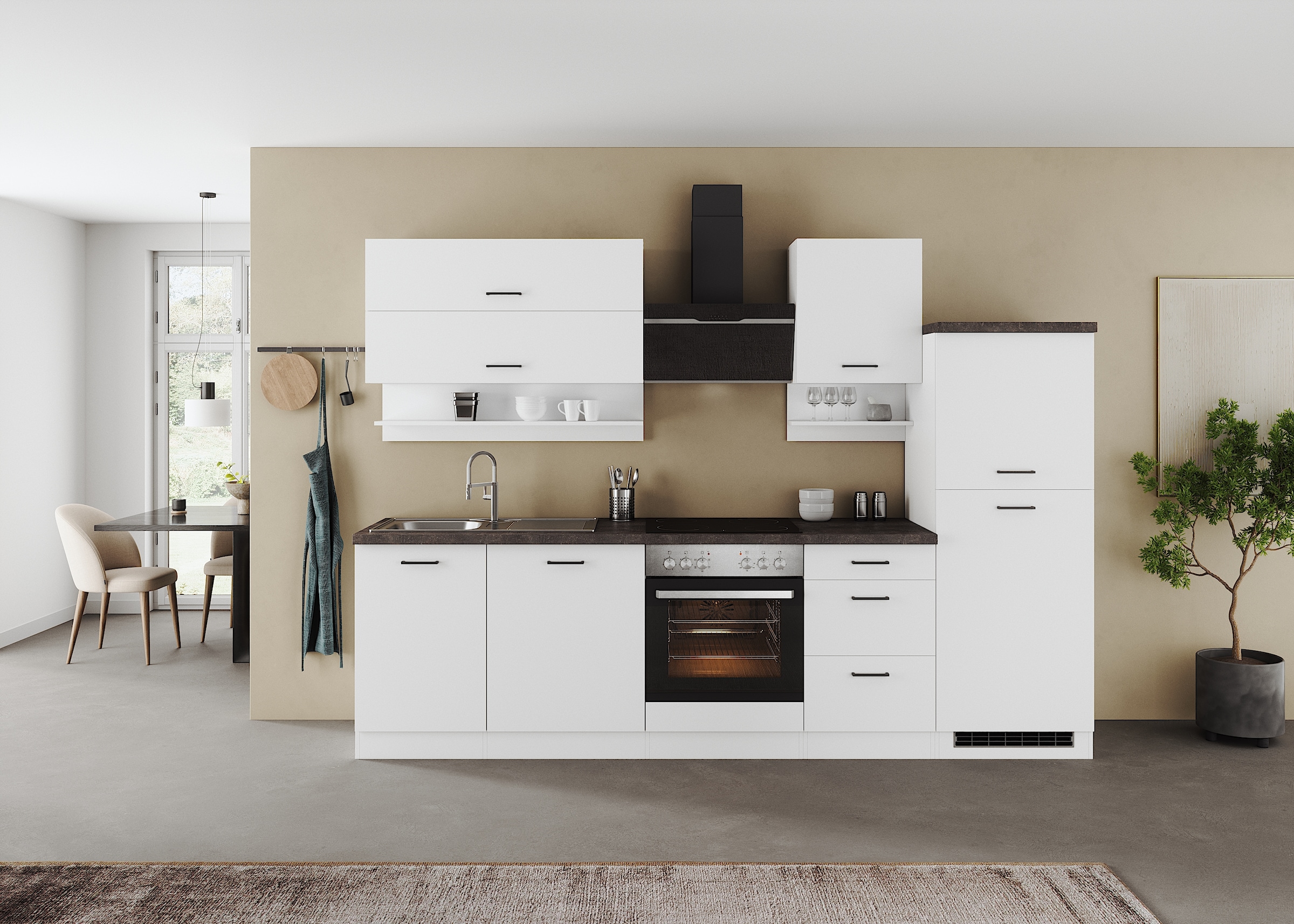 KOCHSTATION Küchenzeile »KS-Frieda Breite 280 cm« wahlweise mit E-Geräten, mit 38mm starker Arbeitsplatte