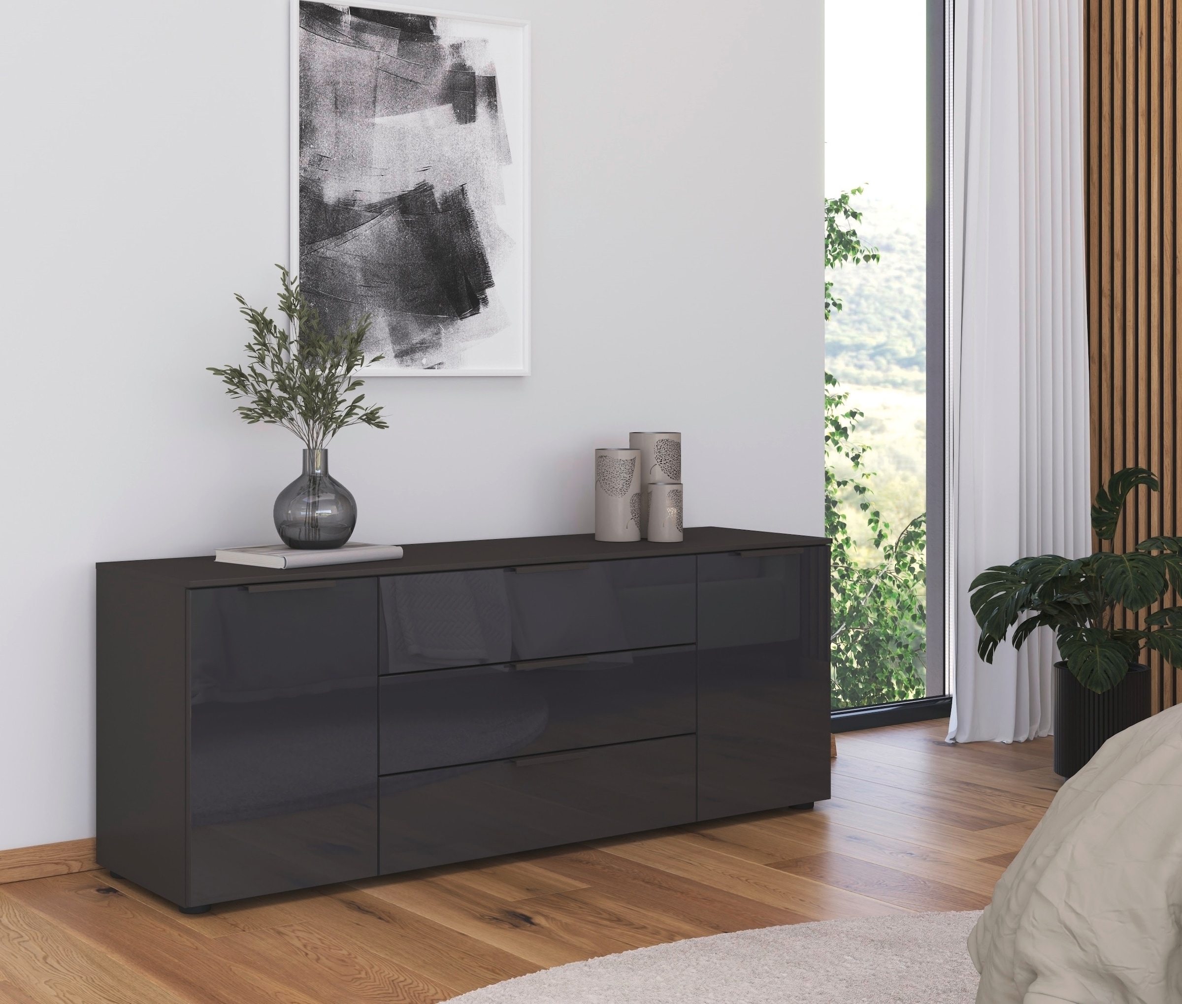 rauch Schubkastenkommode »Kommode Türkommode Sideboard Kombikommode FLIPP mit Glasfront« Breite 160 cm mit 2 Einlegeböden,  2-türig mit 3 Schubladen und Soft-Close-Funktion sowie Glasfront