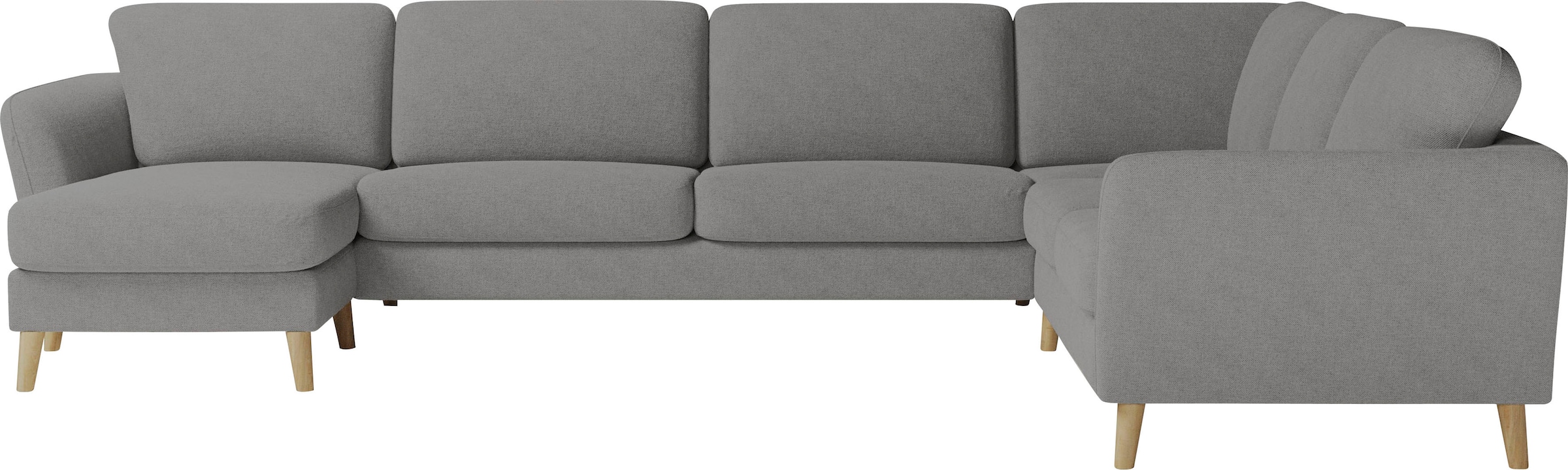 Home affaire Wohnlandschaft »MARSEILLE XXL 349cm, U-Form, Ottomane rechts/links wählbar«, Massivholzbeine Eiche, Landhausstil, Wellenunterfederung