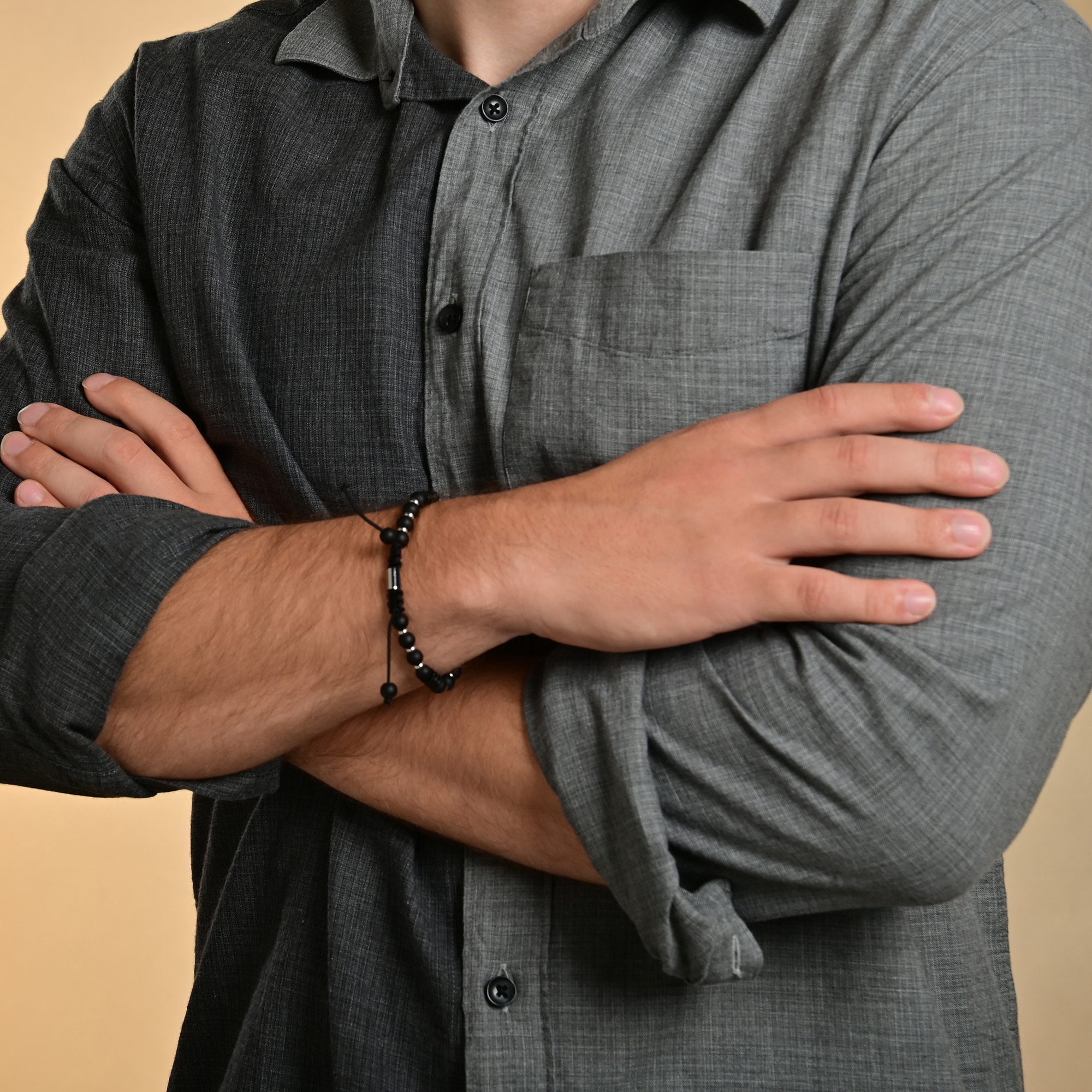 Adelia´s Armband »Unisex Armband ¿ Kugelarmband aus Edelstahl mit Onyx 19 cm«