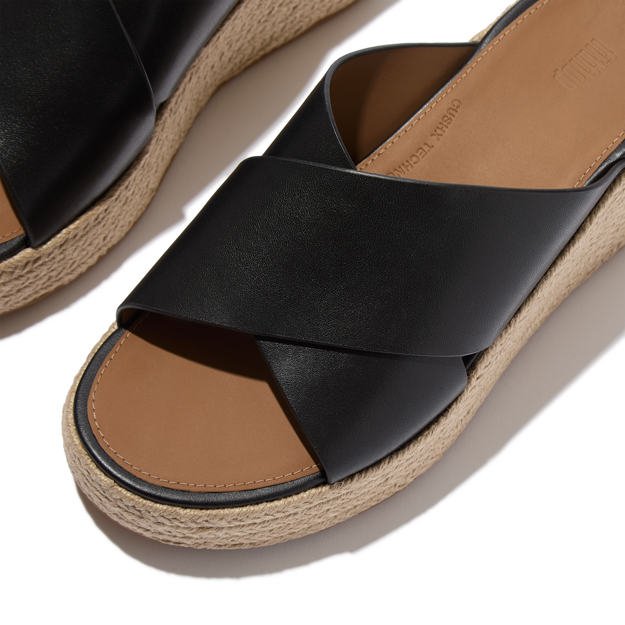 Fitflop Pantolette »PLATFFORMS ESPADRILLE LEATHER WEDGE CROSS SLIDES«  Keilabsatz, Plateau, Sommerschuh mit Wedge