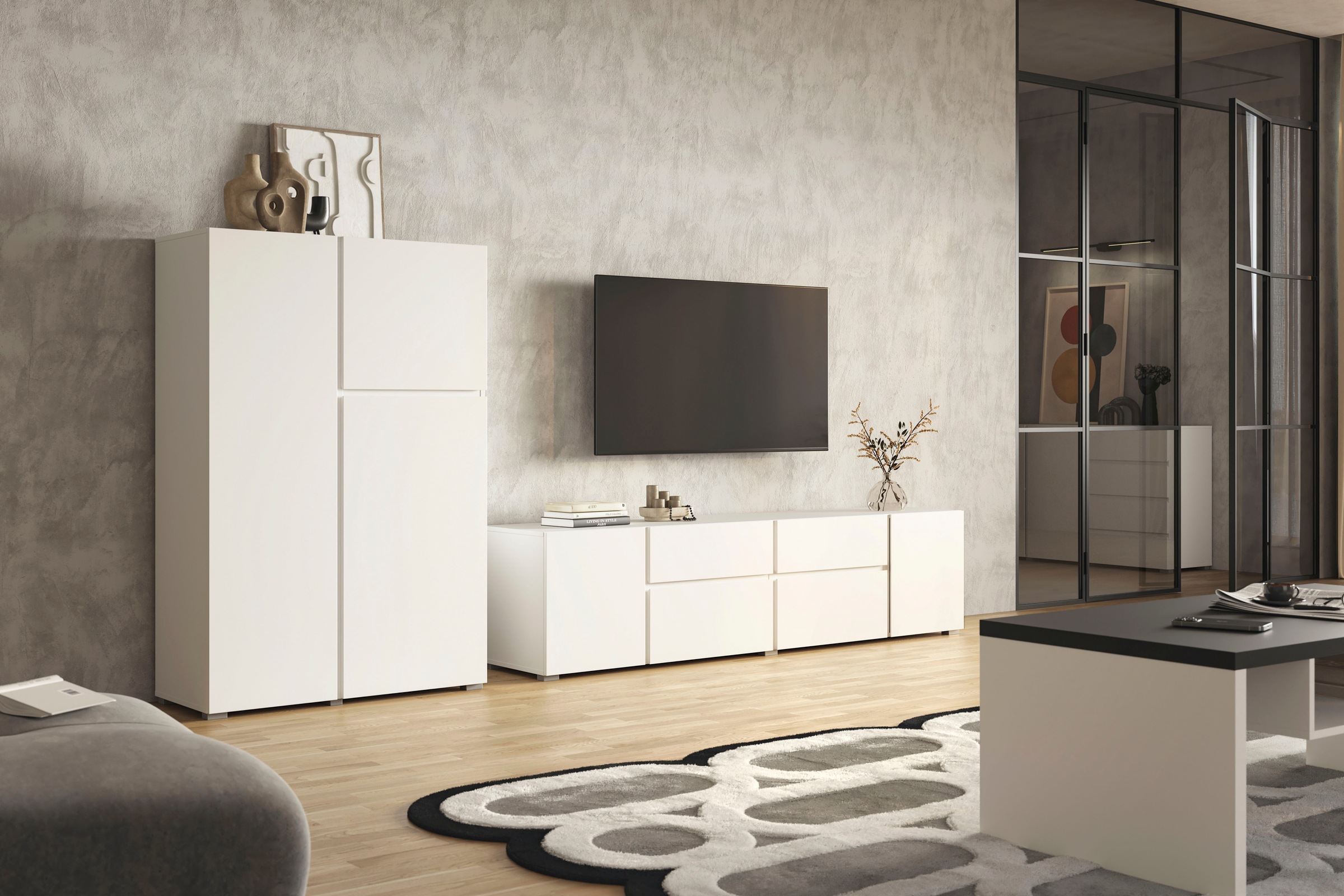 INOSIGN Lowboard »Asymetric, Breite 195 cm, grifflos, 2Klappen/2Schubkästen/2Tür«, TV-Schrank mit viel Stauraum, TV-Board