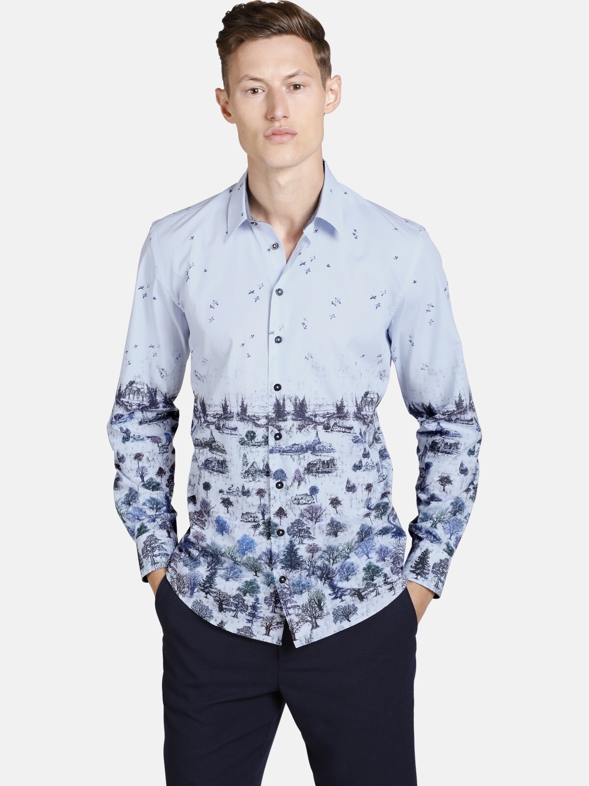 SHIRTMASTER Langarmhemd »winterpainting«, mit Szeneriedruck