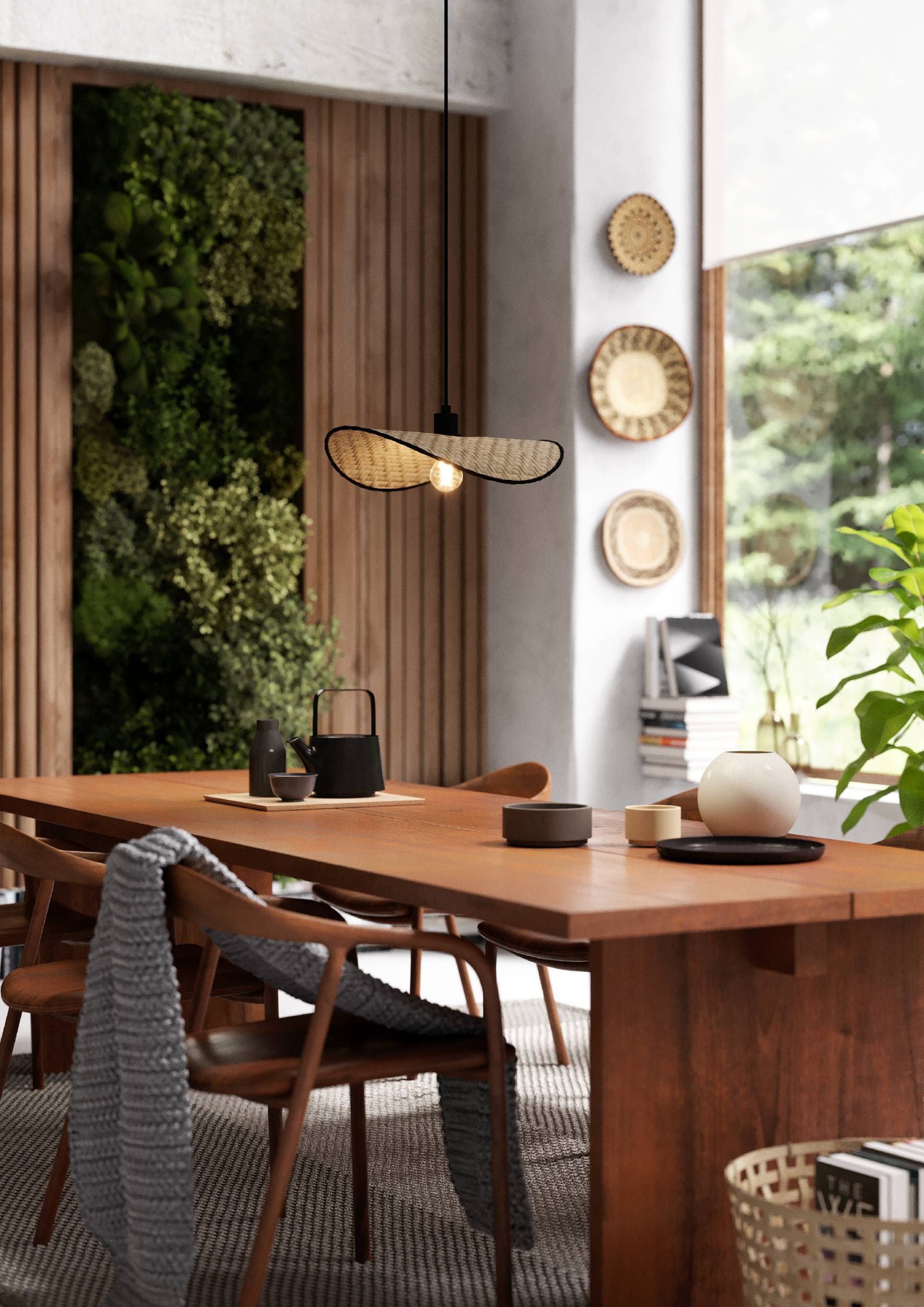 EGLO Hängeleuchte »Marywell Pendelleuchte, Wohnzimmerlampe aus Bambus und Metall, Lampe« E27 1 Stk. Hängeleuchte - L50 x B34,5 x H110 cm - schwarz - 1X40W exkl.