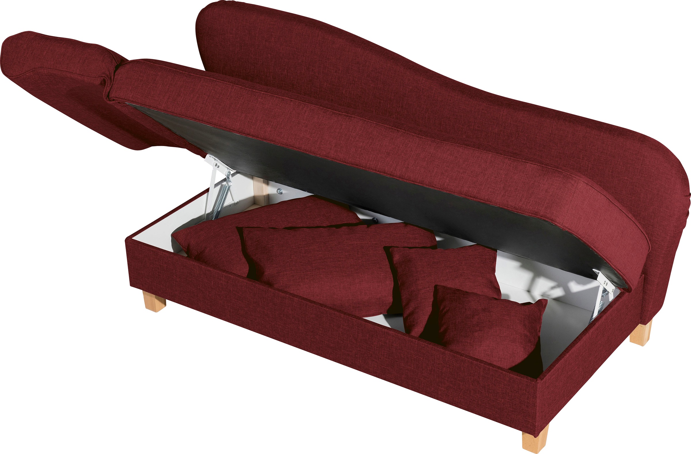 Max Winzer® Recamiere »Saturn mit verstellbarer Armlehne und Bettkasten, bequem zum Relaxen«, Armlehne links oder rechts, inkusive 4 Kissen