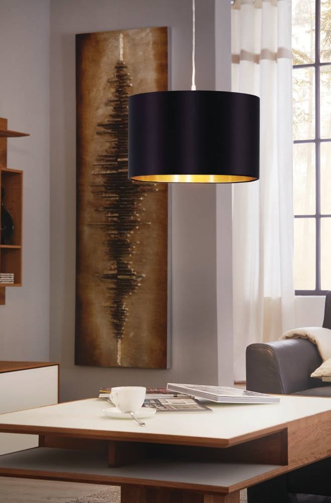EGLO Hängeleuchte »MASERLO Hängelampe, schwarz, gold, silber, Stoff, elegant, modern«, 1 flammig, Leuchtmittel E27 | Leuchtmittel wechselbar-ohne Leuchtmittel, Pendelleuchte, Pendellampe, Wohnzimmer, Esszimmer, gemütlich, 110x38cm
