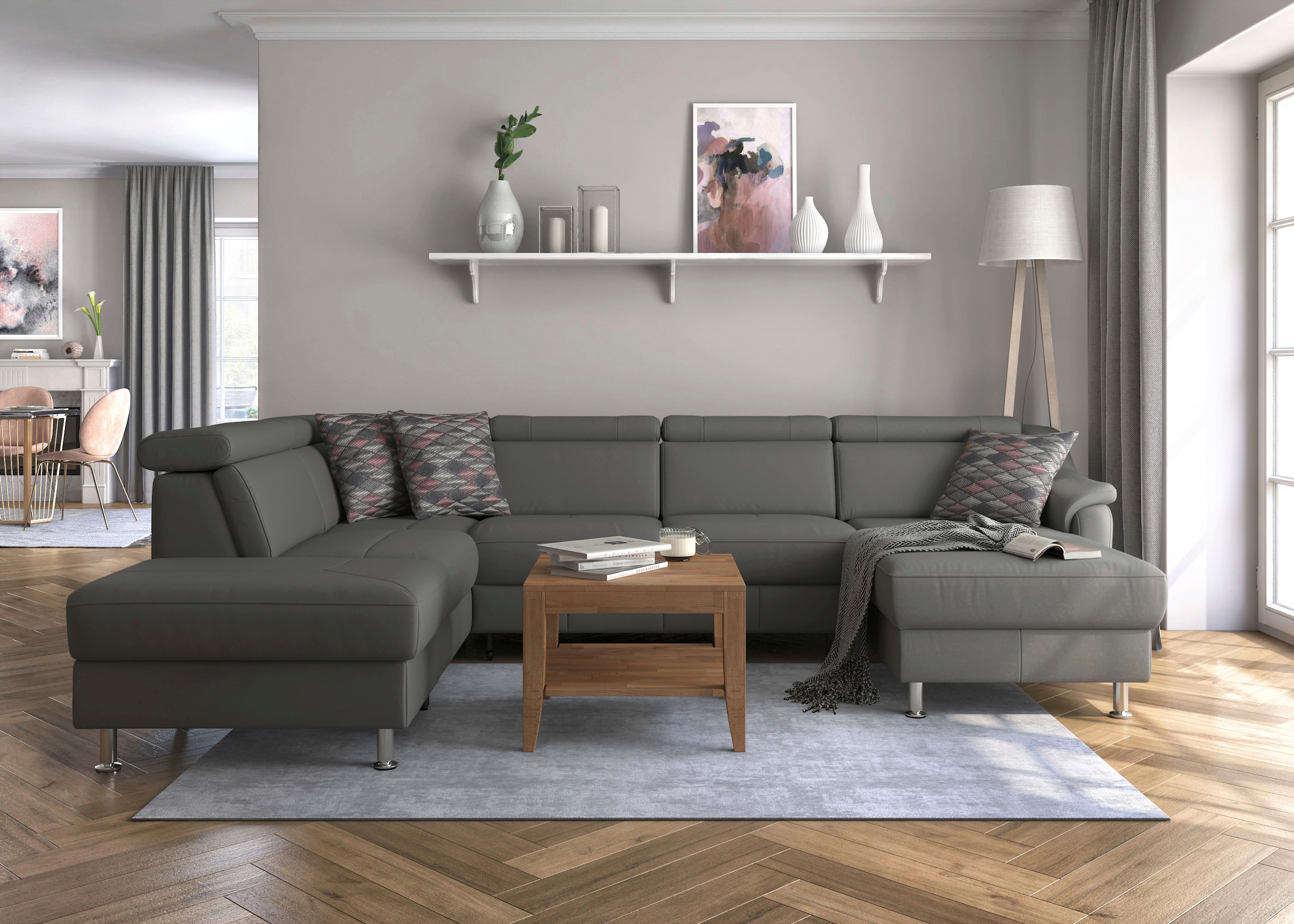 sit&more Wohnlandschaft »Freetown U-Form«, Kopfteilverstellung und Federkern, wahlweise mit Bettfunktion