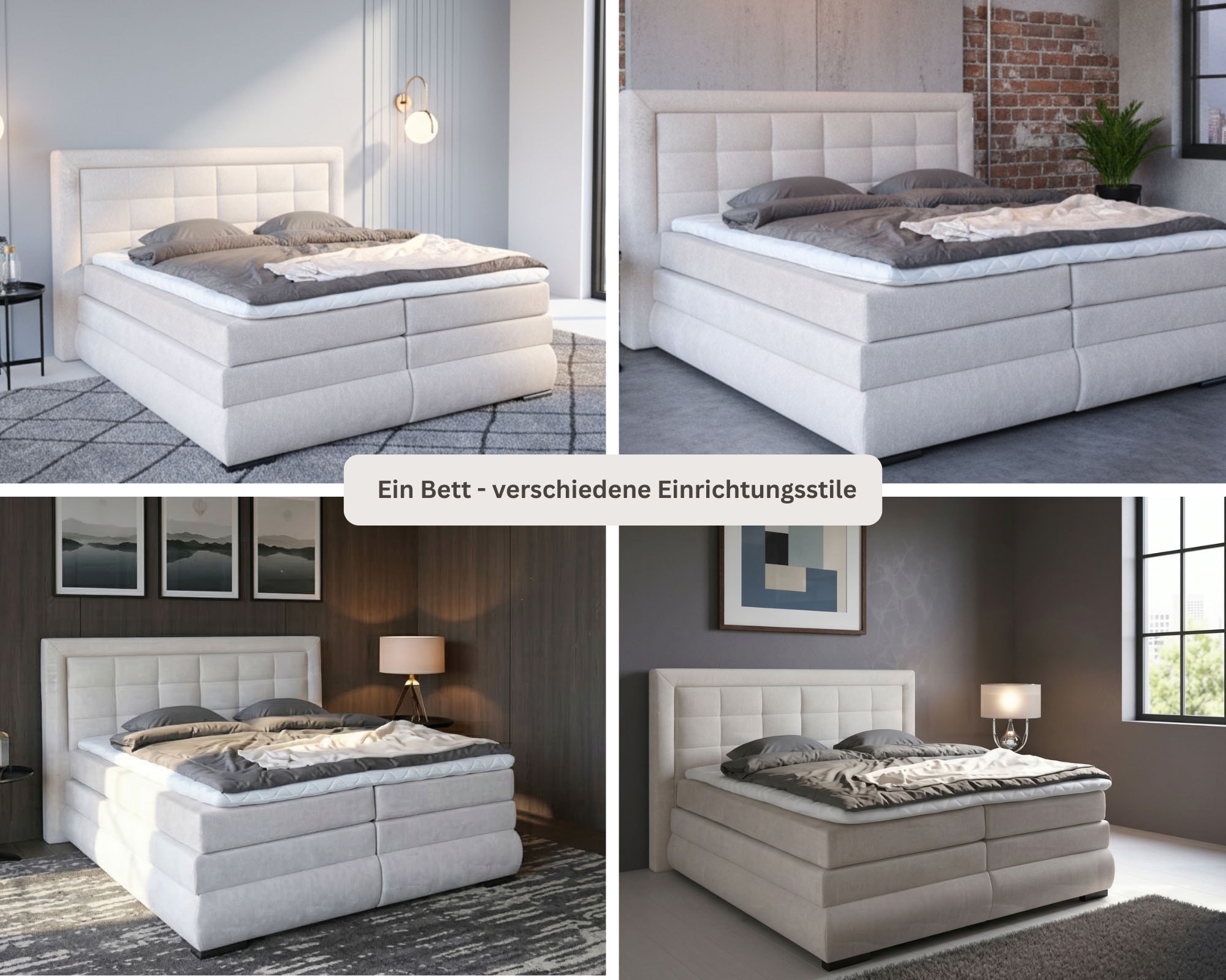 OTTO home Boxspringbett »MIVVA in der Breite 180cm, inkl. Bettkasten und Topper« in H3, H4 oder Hmix H3/H4, wahlweise mit oder ohne LED-Leuchten