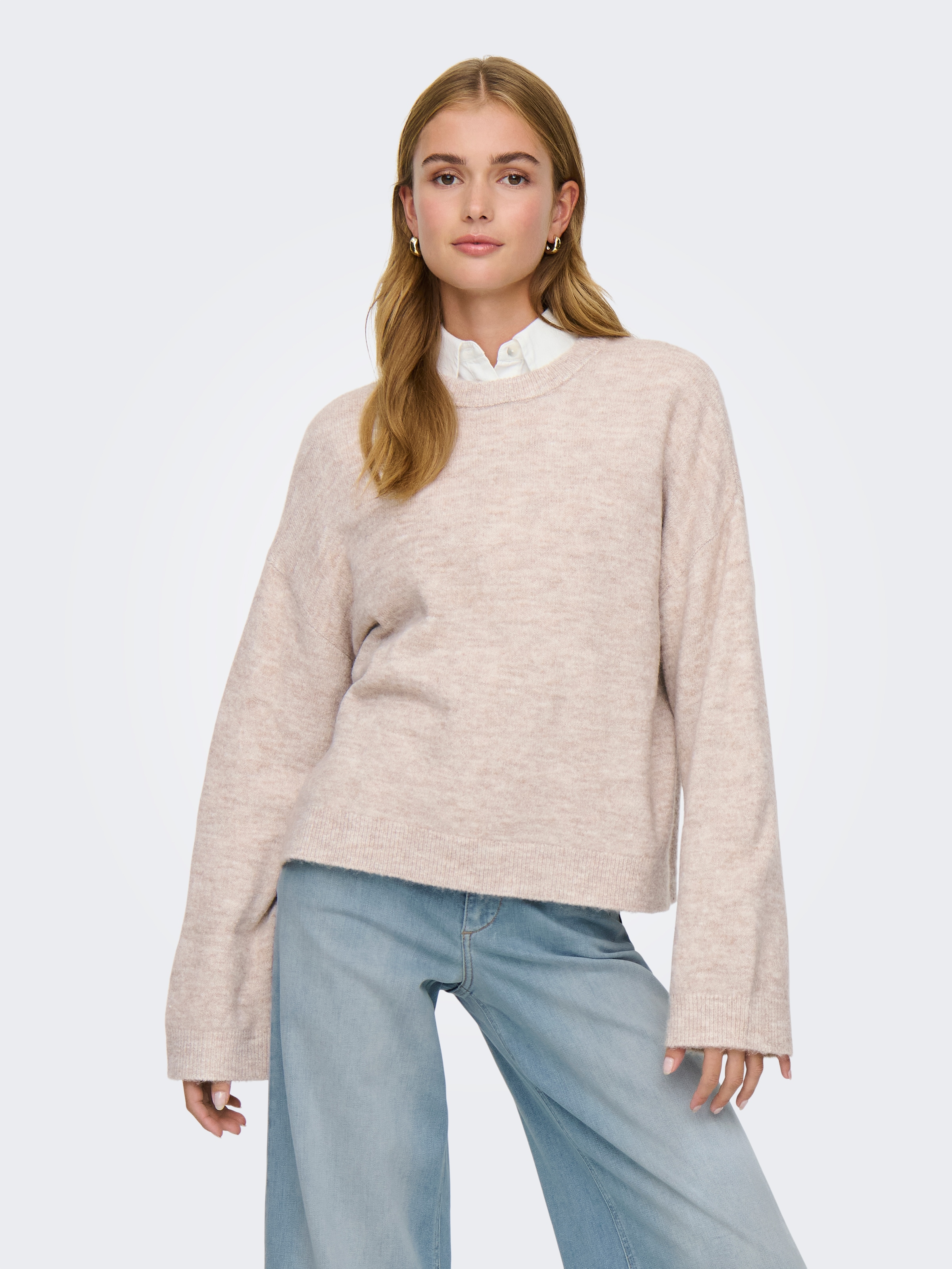 ONLY Rundhalspullover »ONLSIMONI L/S O-NECK PULLOVER KNT NOOS« Materialmix, regular fit