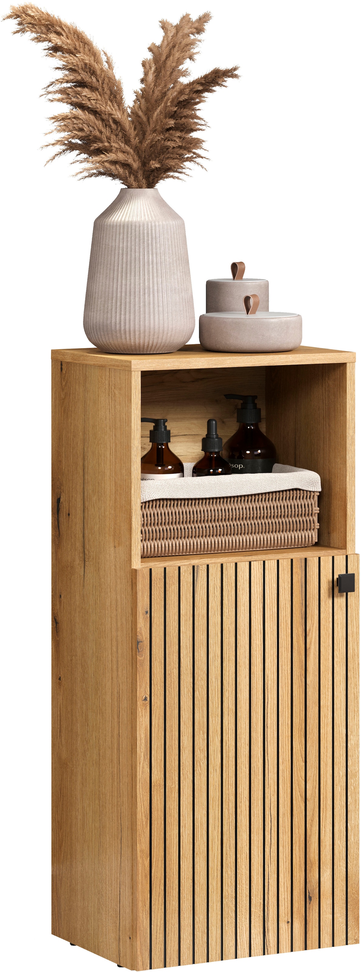 welltime Unterschrank »Amrum«, (1 St.), Badschrank mit offenem Fach und Rillenoptik - Maße (B/T/H) 40/31/95 cm