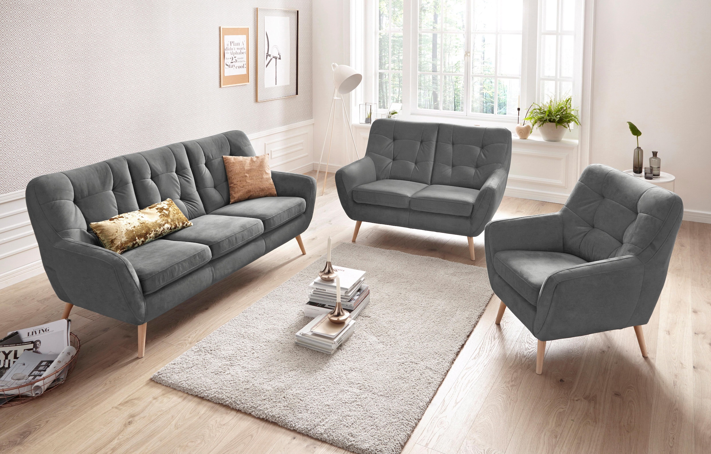 exxpo - sofa fashion Sessel »Scandi, Loungesessel mit tollem Sitzkomfort, hochwertige Polsterung«, bequem, hohe Holzfüße