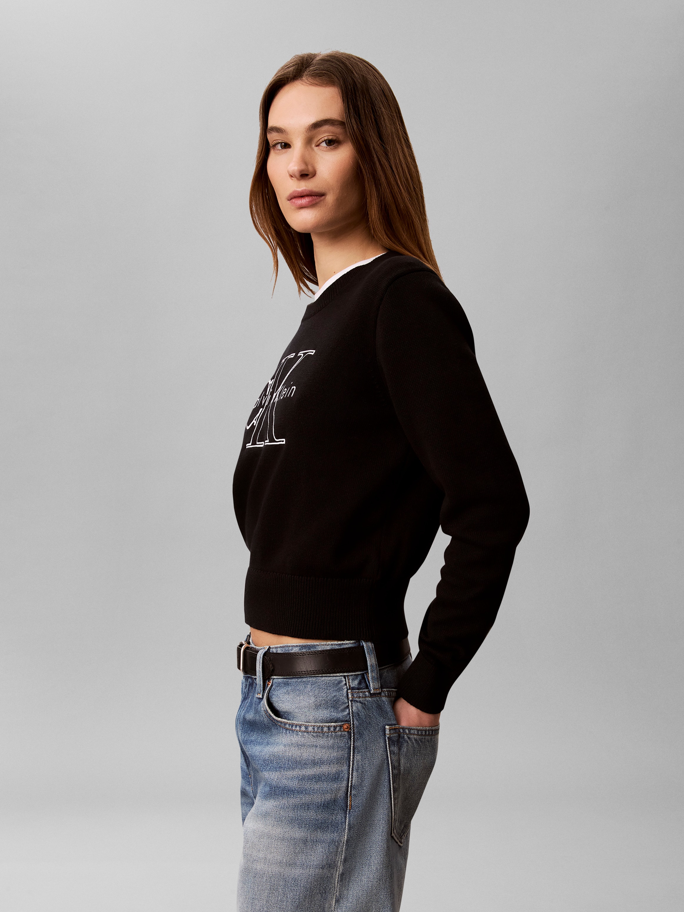 Calvin Klein Jeans Strickpullover Feinstrick, reine Baumwolle, Stickerei