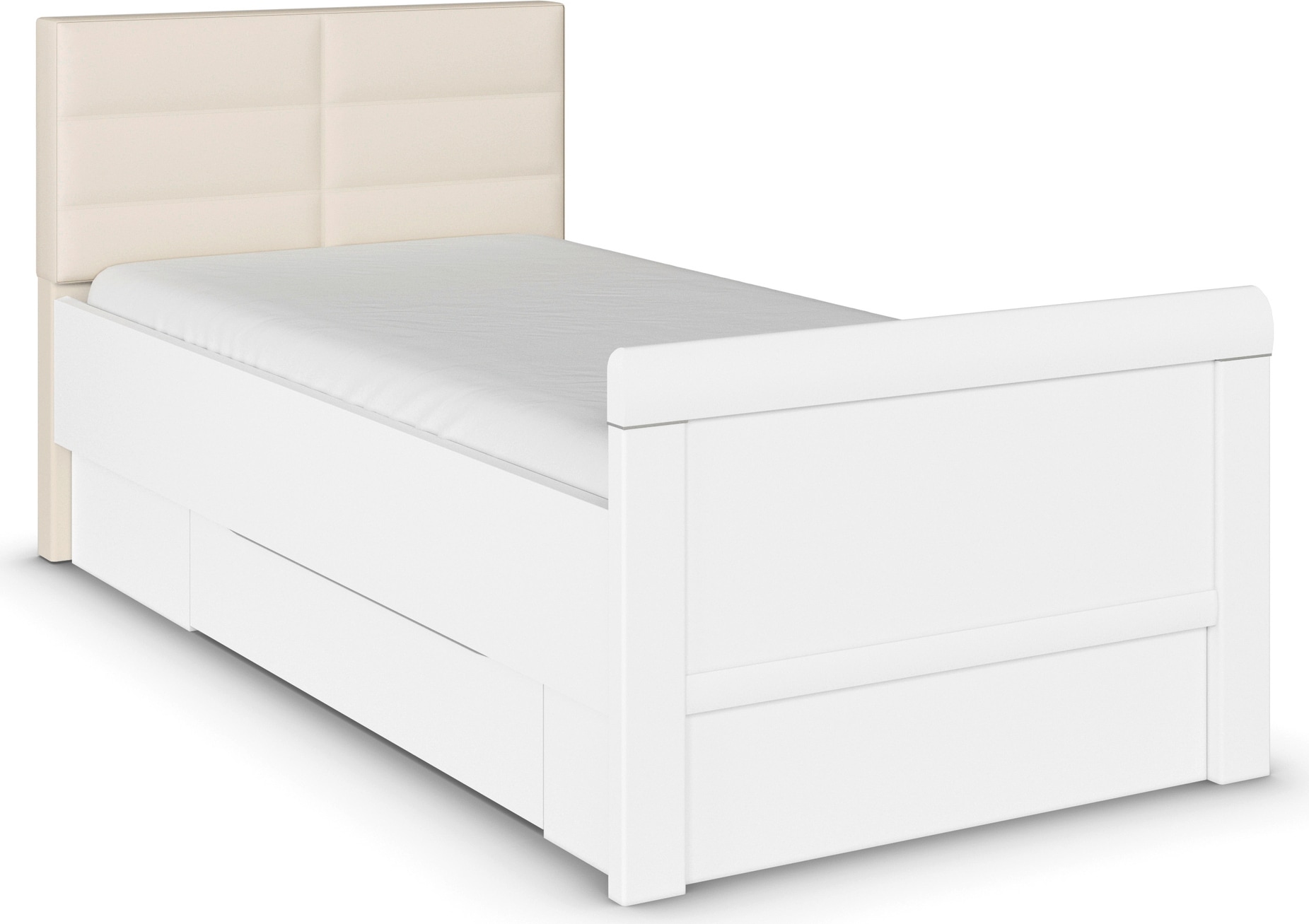 rauch Stauraumbett »Bett Einzelbett Stollenbett Bettkästen EVELYN«, in Komforthöhe mit Polsterkopfteil sowie Schubladen MADE IN GERMANY