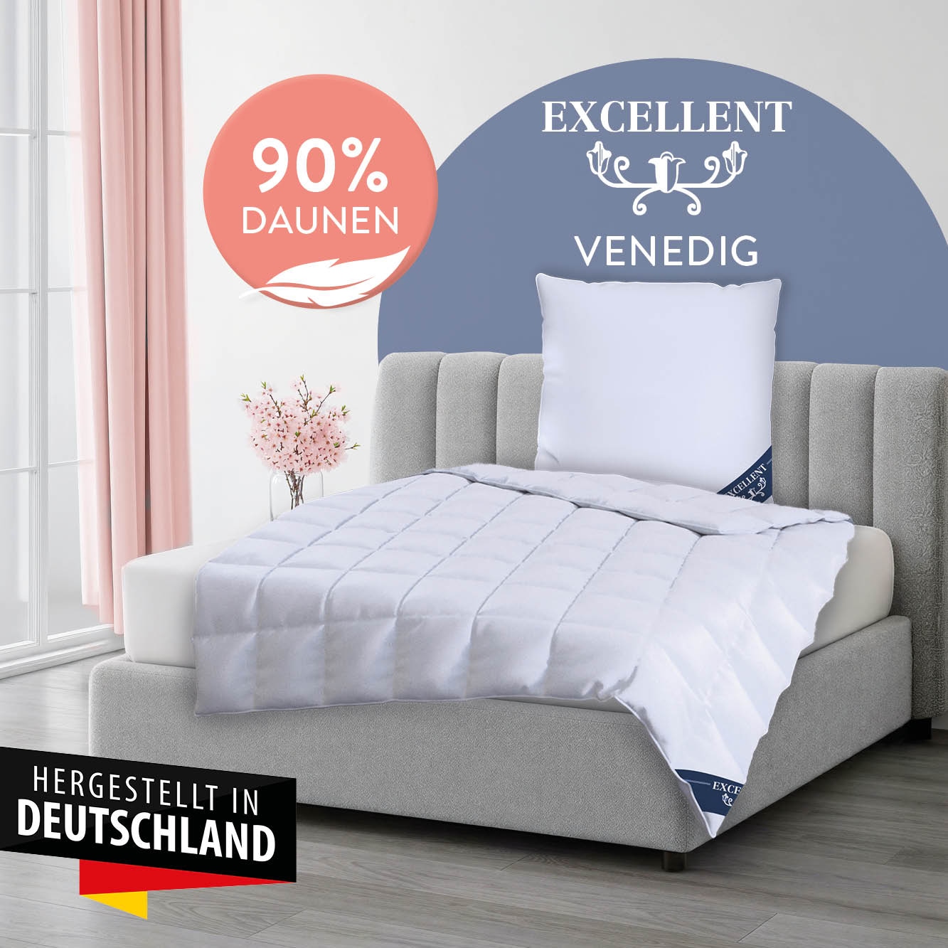 Excellent Daunenbettdecke »VENEDIG, Bettdecken für Sommer und Winter, Decke« leicht Füllung 90Daunen10Federn 1 Stk. tlg. Bettdecke 135x200 cm, 155x220cm und weitere Größen, Made in Germany