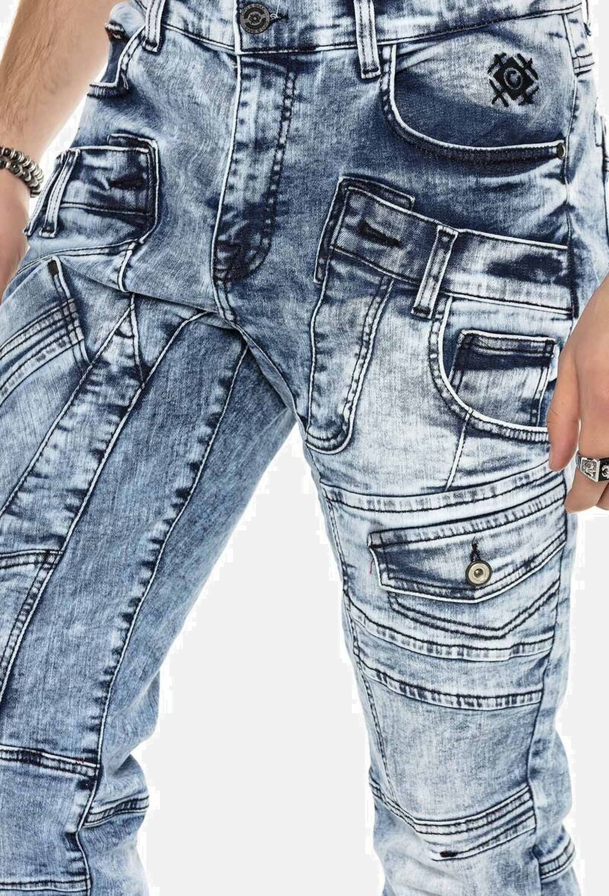 Cipo & Baxx Regular-fit-Jeans »Cipo & Baxx Jeans DENIM« bequeme Jeans mit coolen Ziernahtelementen, CD598