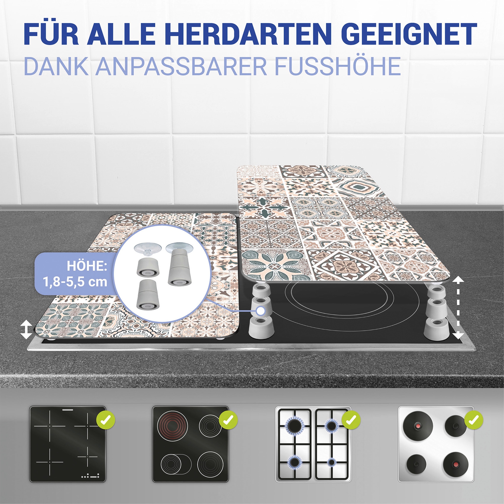 WENKO Herd-Abdeckplatte »Universal Modell Kachel« Herdabdeckung für alle Herdarten, kratzfest, mit rutschfesten Füßen