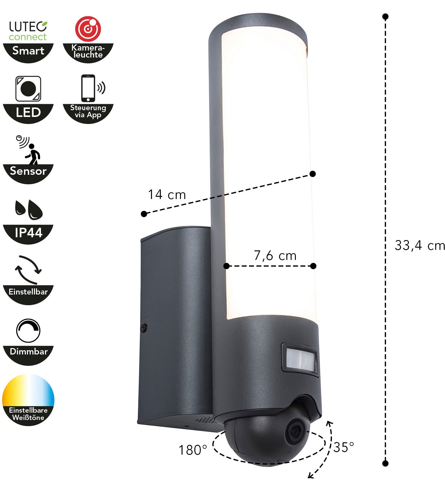 LUTEC Smarte LED-Leuchte »ELARA«, Leuchtmittel LED-Modul | LED fest integriert, Smart-Home Kameraleuchte