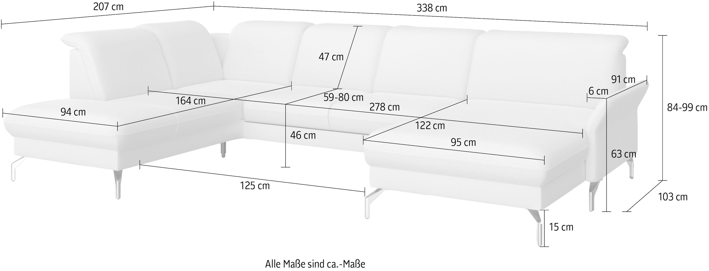 sit&more Wohnlandschaft »Fashion U-Form«, wahlweise mit Kopfteilverstellung, Vorziehsitz, motorisch, Nickelfüße