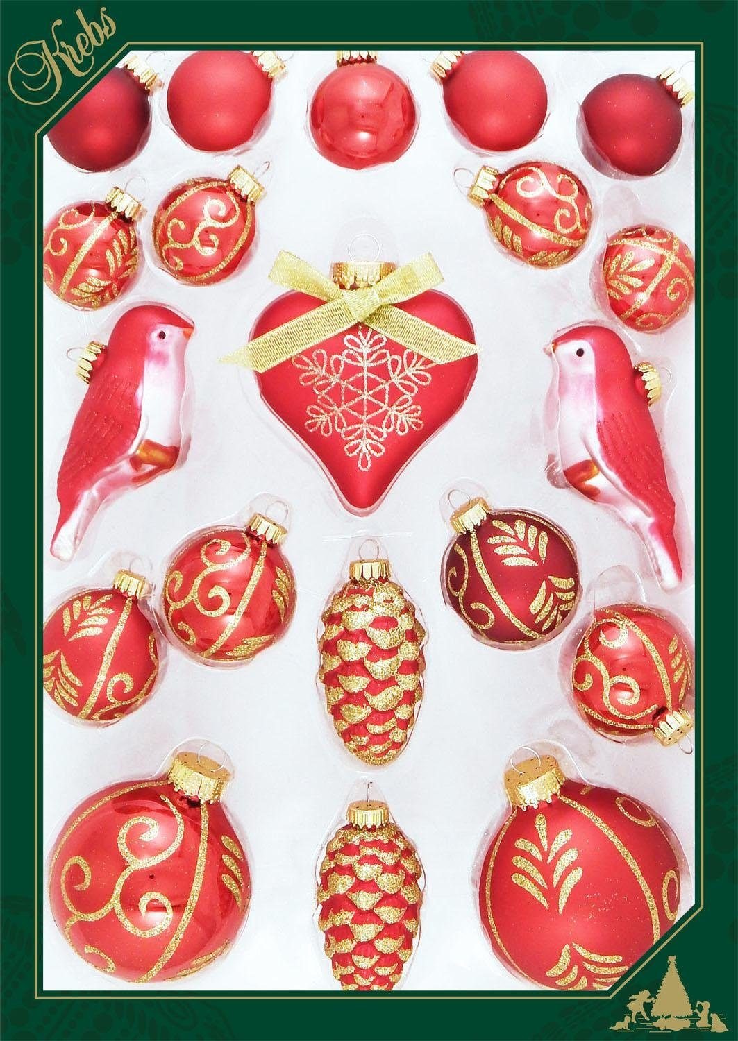 Weihnachtsdeko handdekoriert 20 Lauscha rot, OTTO bestellen Christbaumschmuck Krebs (Set, bei Christbaumschmuck«, Herz, »Multipack tlg.), Glas mit