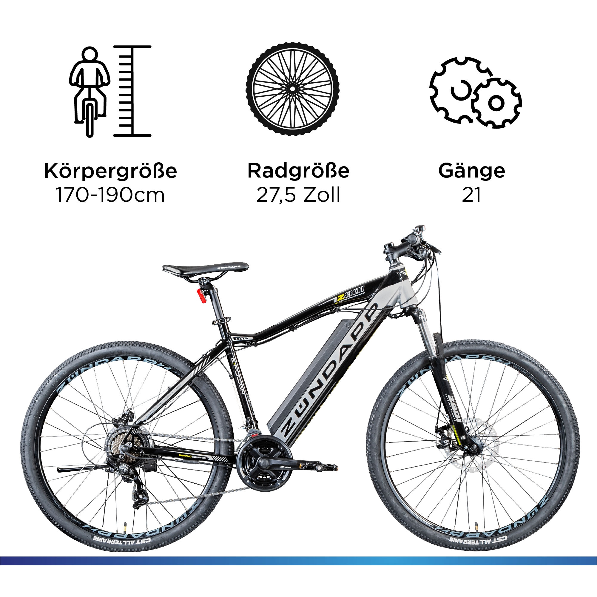 Zündapp E-Bike »Z801«, 21 Gang, Shimano, Tourney RD-TY300, Heckmotor 250 W, Pedelec, Elektrofahrrad für Damen u. Herren, MTB