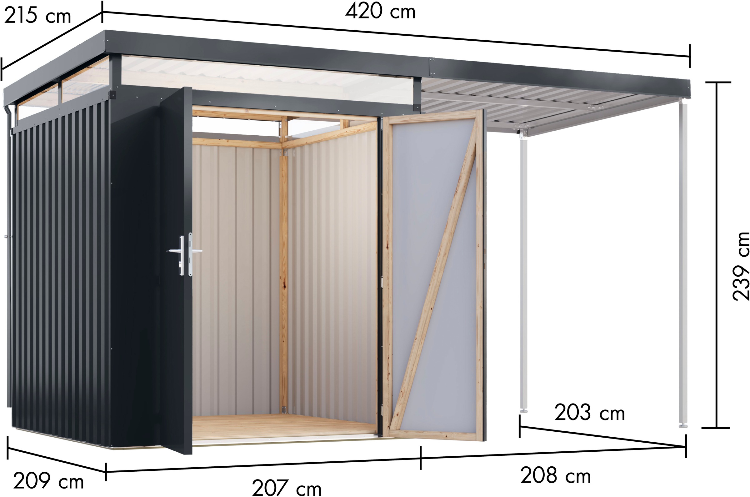 Karibu Gerätehaus »Titanium 2 SET mit Anbaudach«