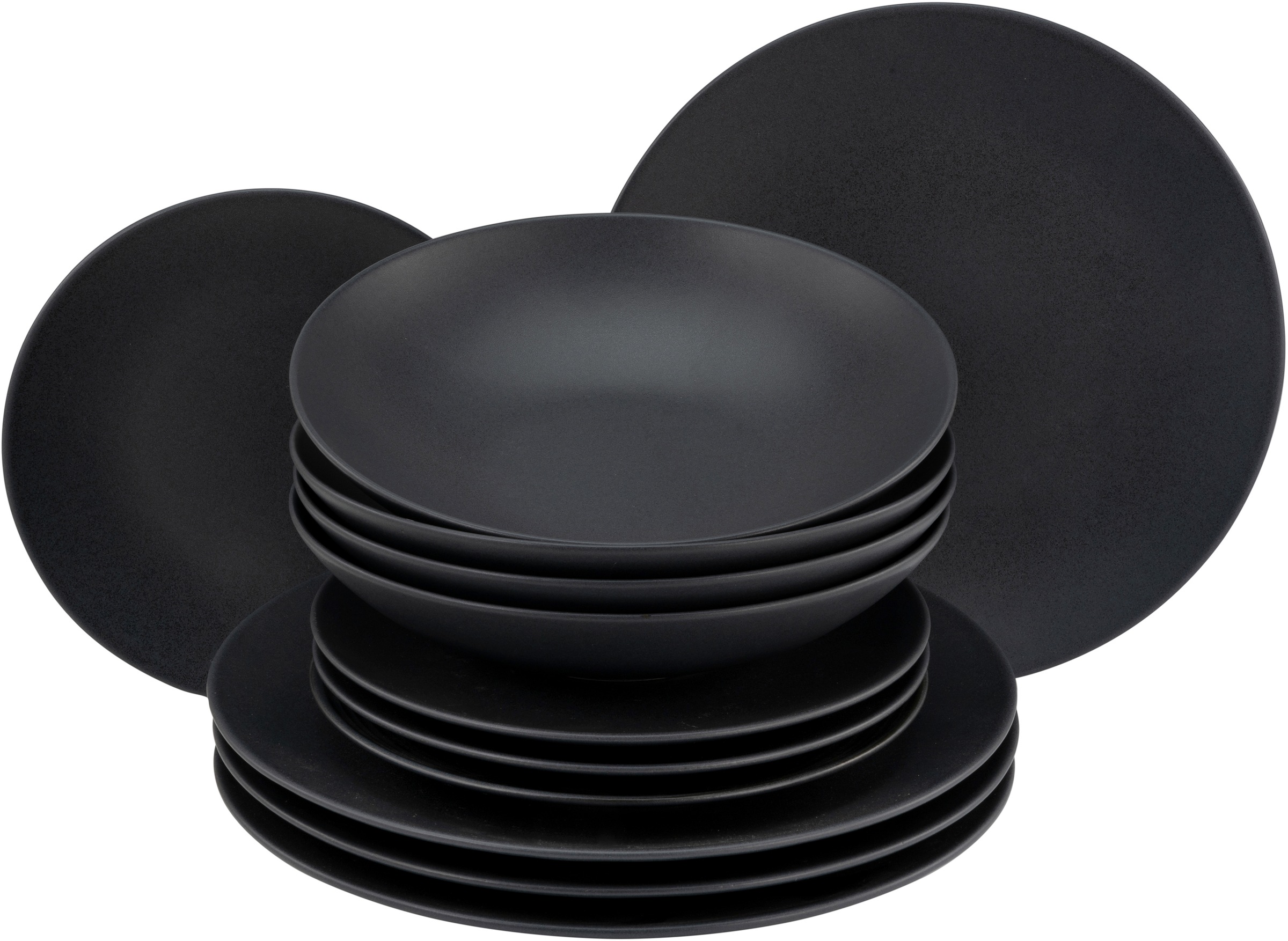 CreaTable Tafelservice »Soft Touch Black«, (Set, 12 tlg.), seidenmatte Glasur