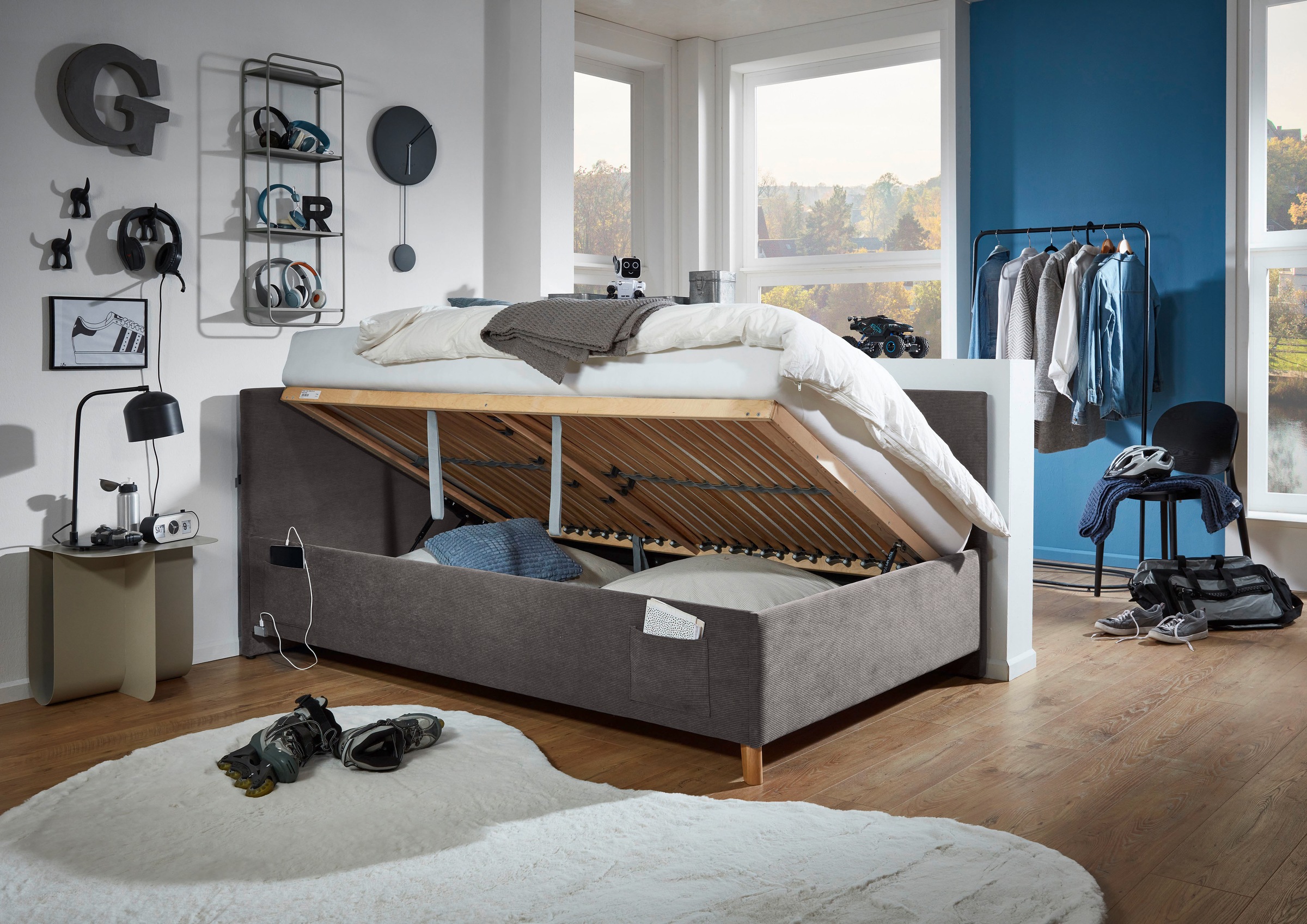 meise.möbel Kinderbett »COOL II« Polsterbett wahlweise mit Bettkasten, Jugendbett inkl. USB Anschlüsse