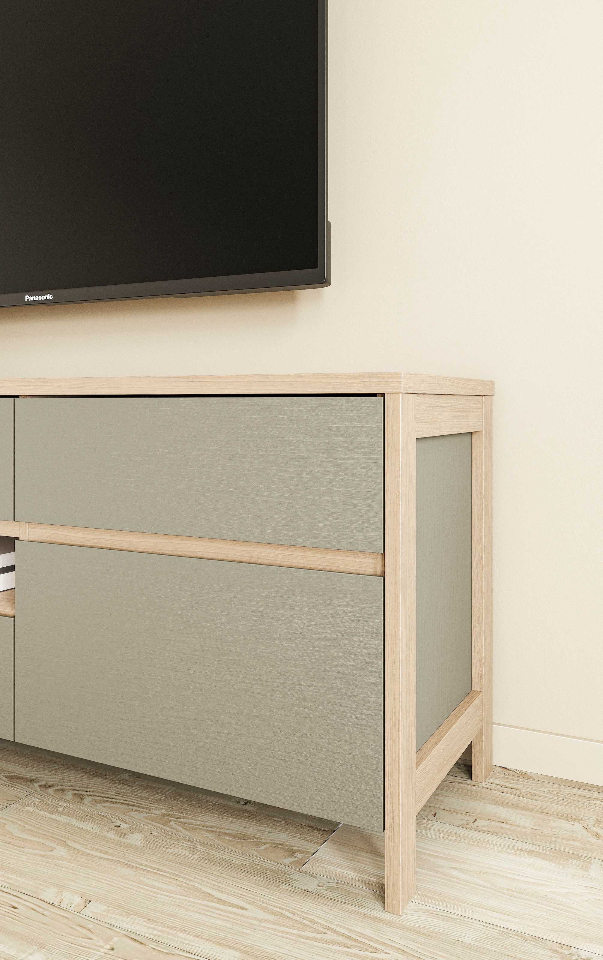 Home affaire Wohnwand »Stranda, moderne Anbauwand, Komplettset im Scandi-Style«, (4 St.), enthält zwei Vitrinen, Lowboard und Wandboard, 344 cm breit