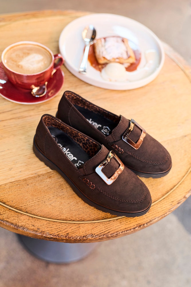 Rieker Loafer  Slipper, Schlupfschuh, Halbschuh mit großer Zierspange