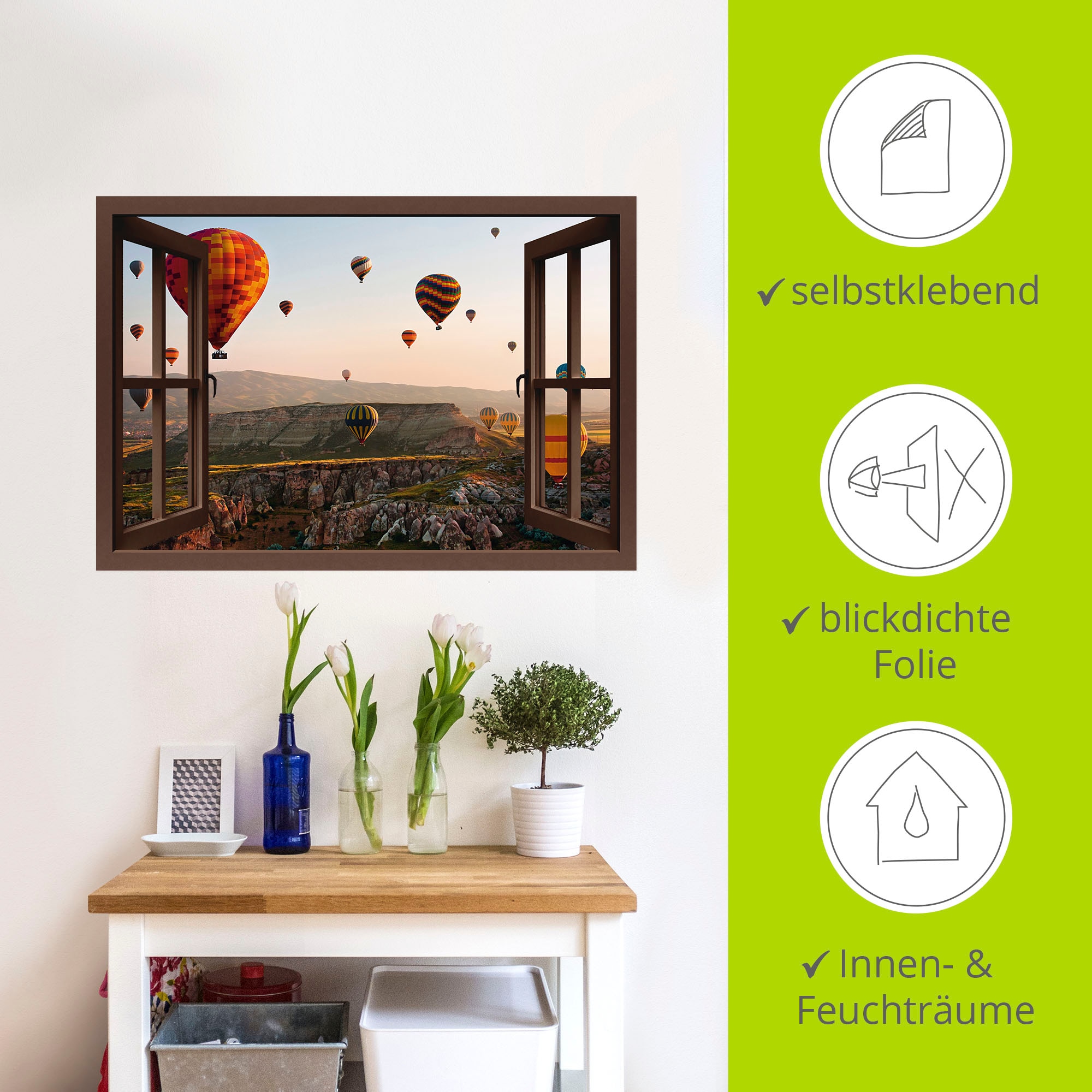 Artland Wandbild »Fensterblick Kappadokien Ballonfahrt«, Ballonfahren, (1 St.), als Leinwandbild, Poster, Wandaufkleber in verschied. Größen