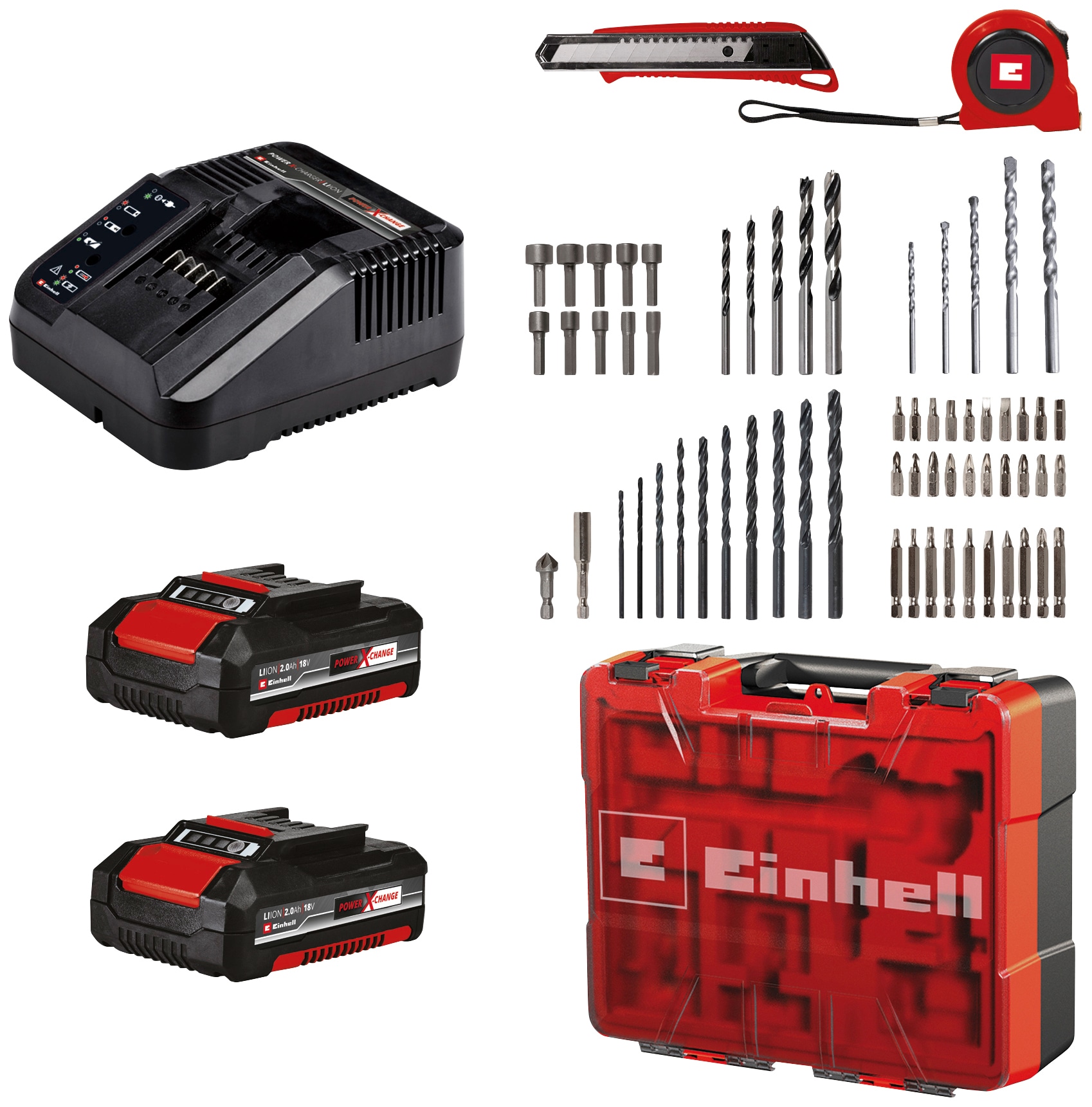 Einhell Akku-Schlagbohrschrauber »TE-CD 18/40 Li-i +64«, (Set), inkl. 2 Akkus, Schnellladegerät, 64-tlg. Zubehör und Koffer
