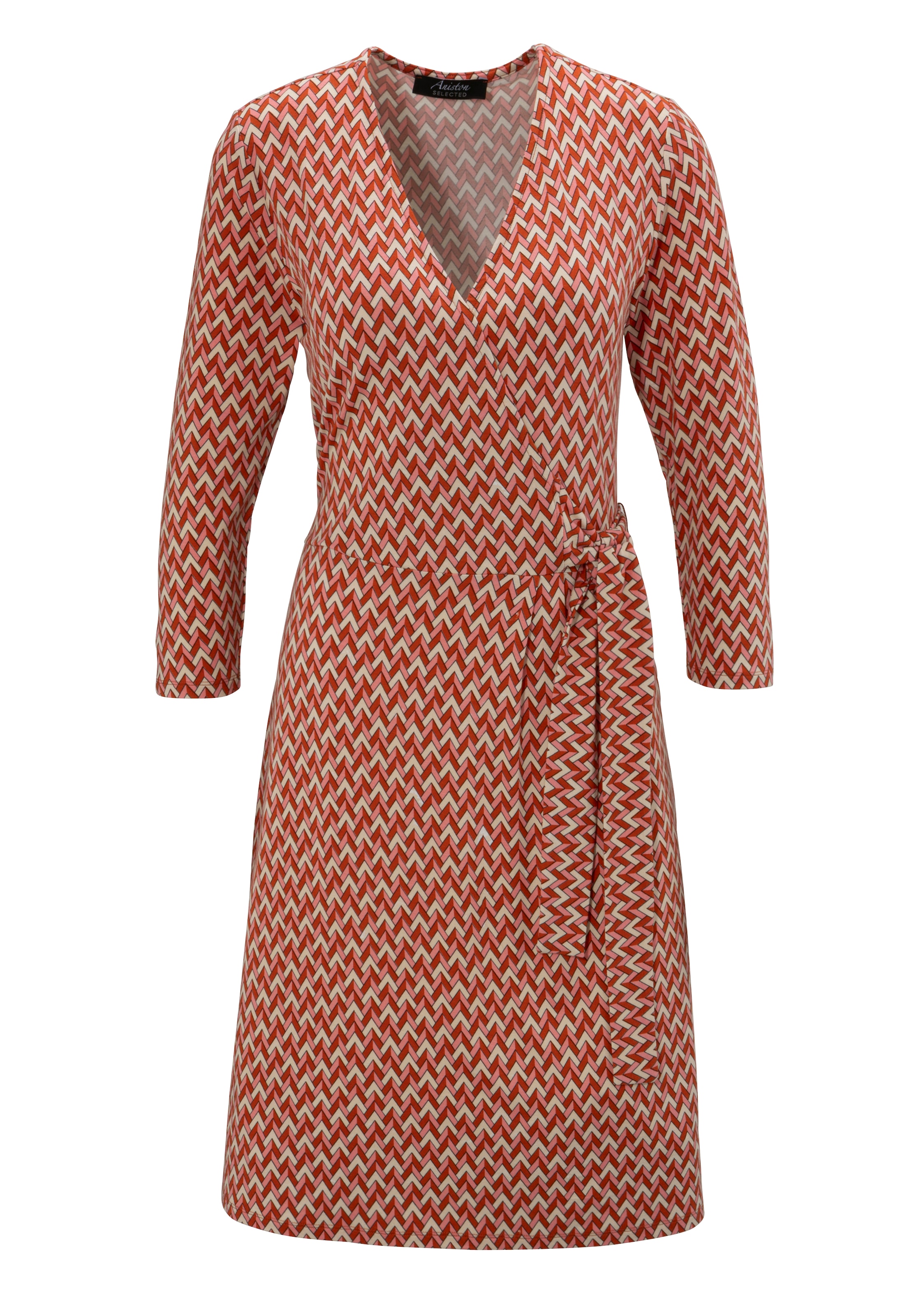 Aniston SELECTED Jerseykleid, mit geometrischem Muster und seitlichem Bindedetail - NEUE KOLLEKTION