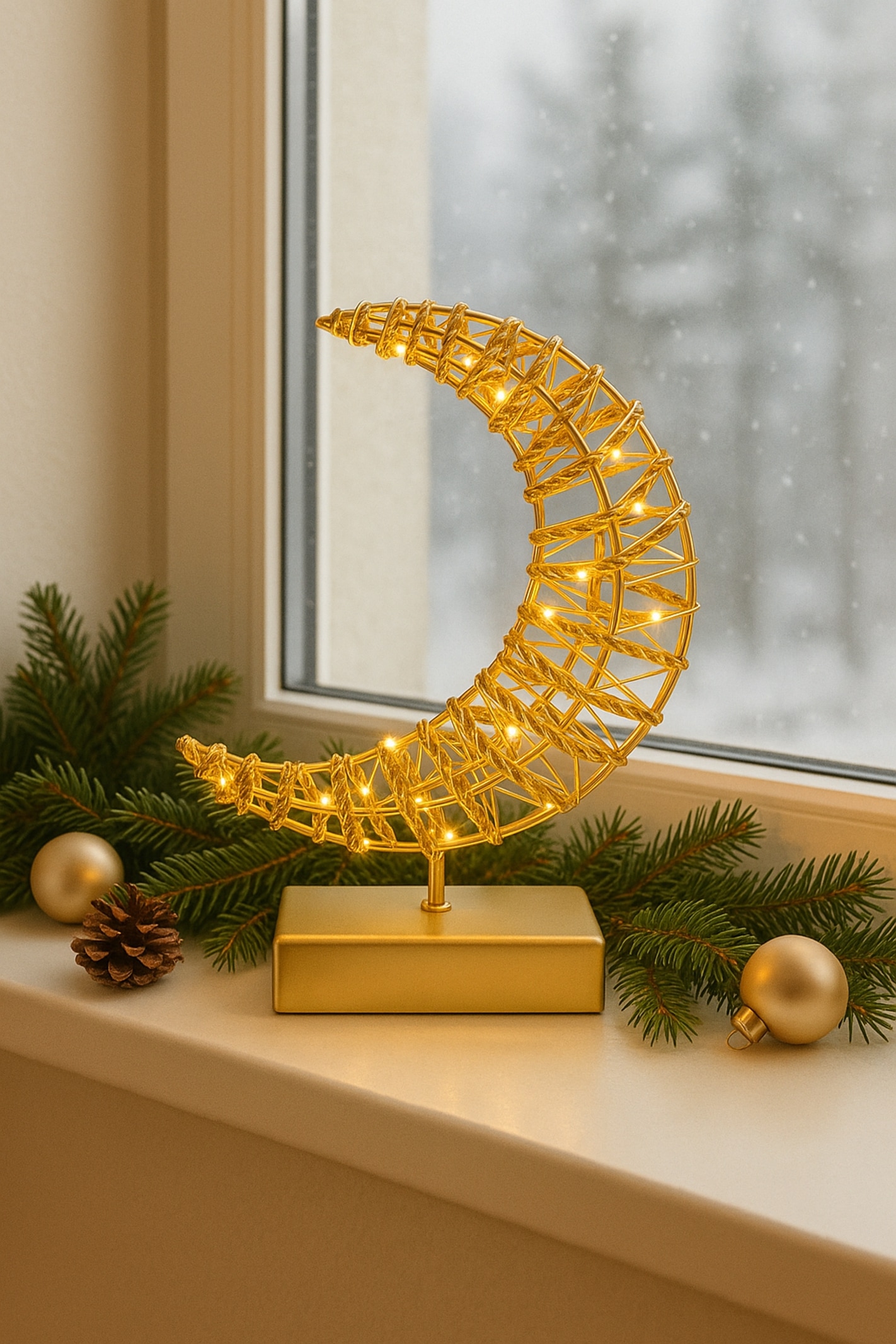 I.GE.A. LED-Dekofigur »LED-Dekoobjekt Mond« Dekofigur Metall Gold warmweiß Timer Batteriebetrieb Weihnachtsdeko