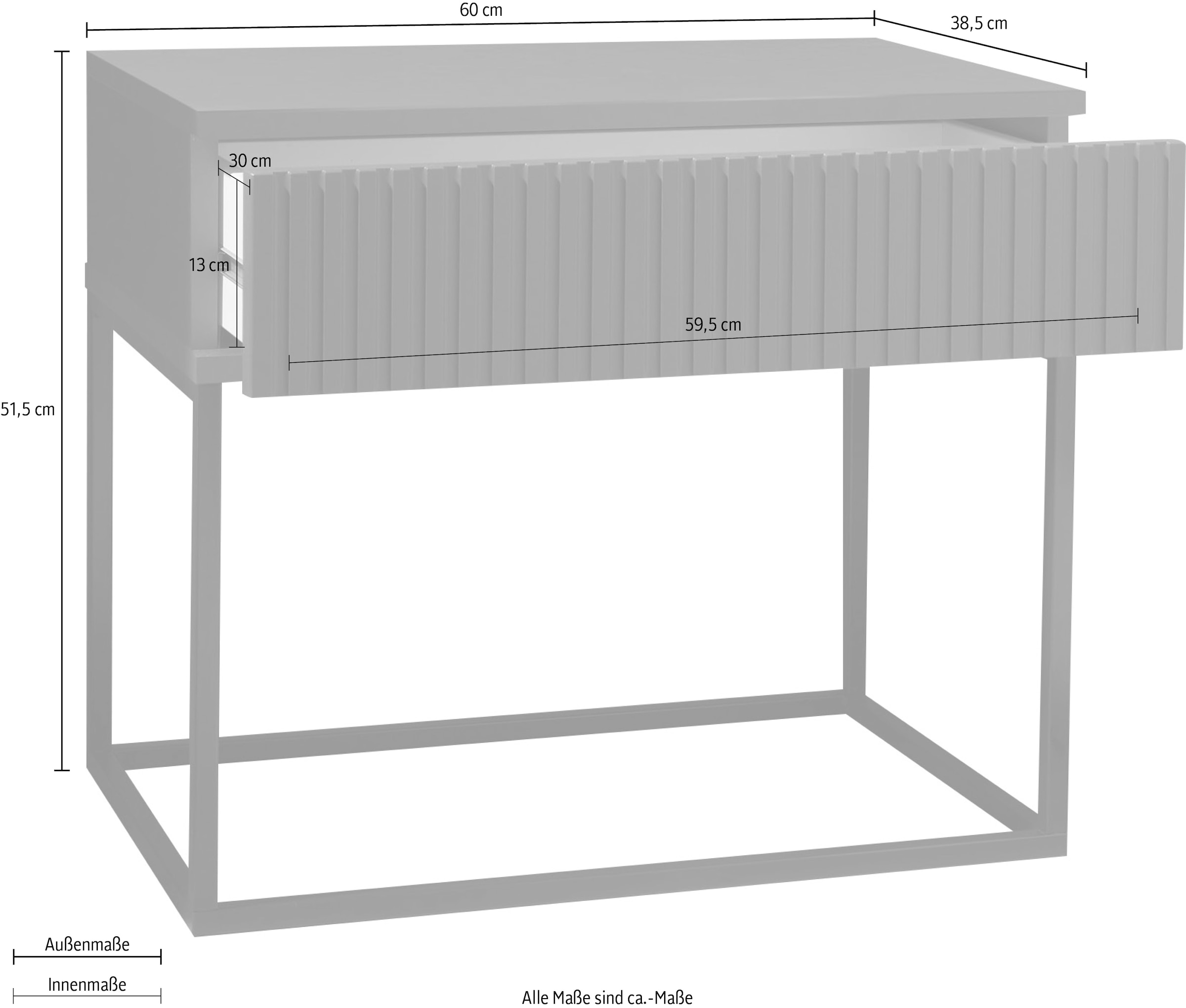 Schlafkontor Nachtkommode »Marle Nachtkonsole, Nachtkästchen auf Metall-Fußgestell«, Schubkasten in Rillenoptik auf schwarzem Metallgestell