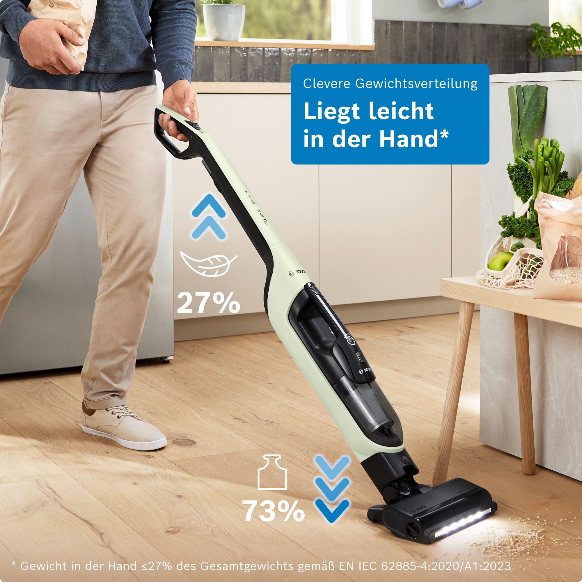BOSCH Akku-Stielstaubsauger »Flexxo Serie 4 BCH4FM28/BCH4SM28, 2in1 Akku-Staubsauger, freistehend« kabellos, integriertes Zubehör, beutellos, 60 Min. Laufzeit