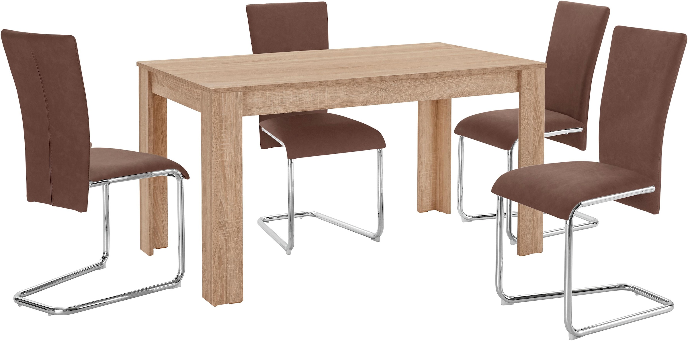 Homexperts Essgruppe »Nick3-Mulan«, (Set, 5 tlg.), mit 4 Stühlen, Tisch in eichefarben sägerau, Breite 140 cm