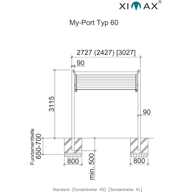 Ximax Einzelcarport »My-Port Typ 2758 Typ 60 Sonderhöhe-Edelstahl-Look«,  Aluminium, 228 cm, edelstahlfarben, Aluminium bestellen im OTTO Online Shop