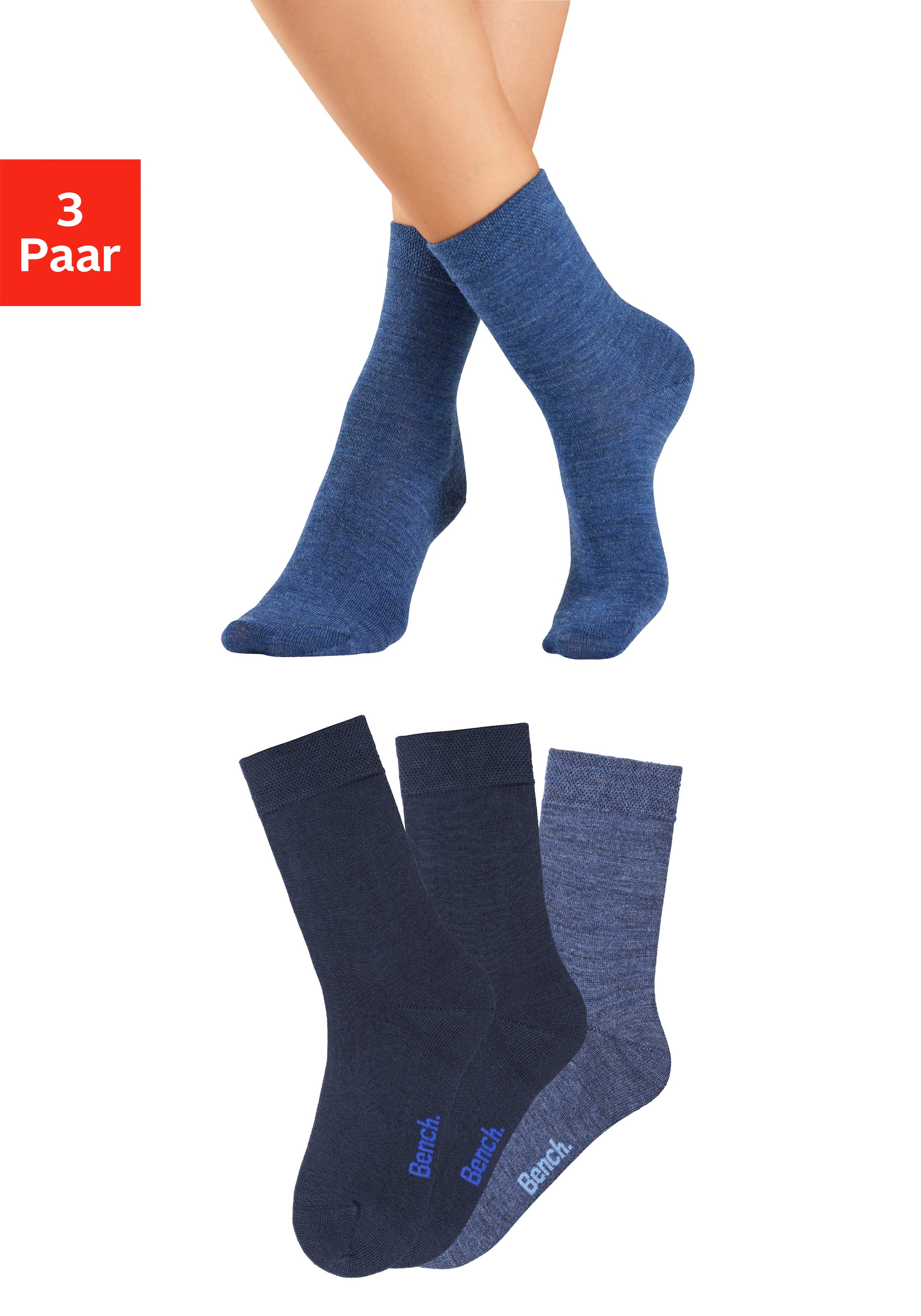 Bench. Socken, (Packung, 3 Paar), aus flauschigem Material mit hohem Wollanteil