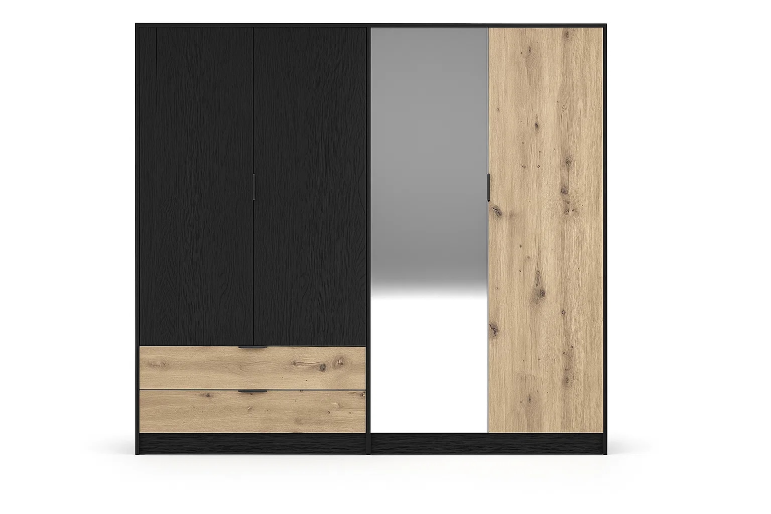 Home affaire Kleiderschrank »PERY mit Spiegel, 2 Schubladen, 4 Fächer und 2 Kleiderstangen« Garderobe mit 4 Türen und schwarzen Griffen, Maße B/T/H: 220/54/203cm