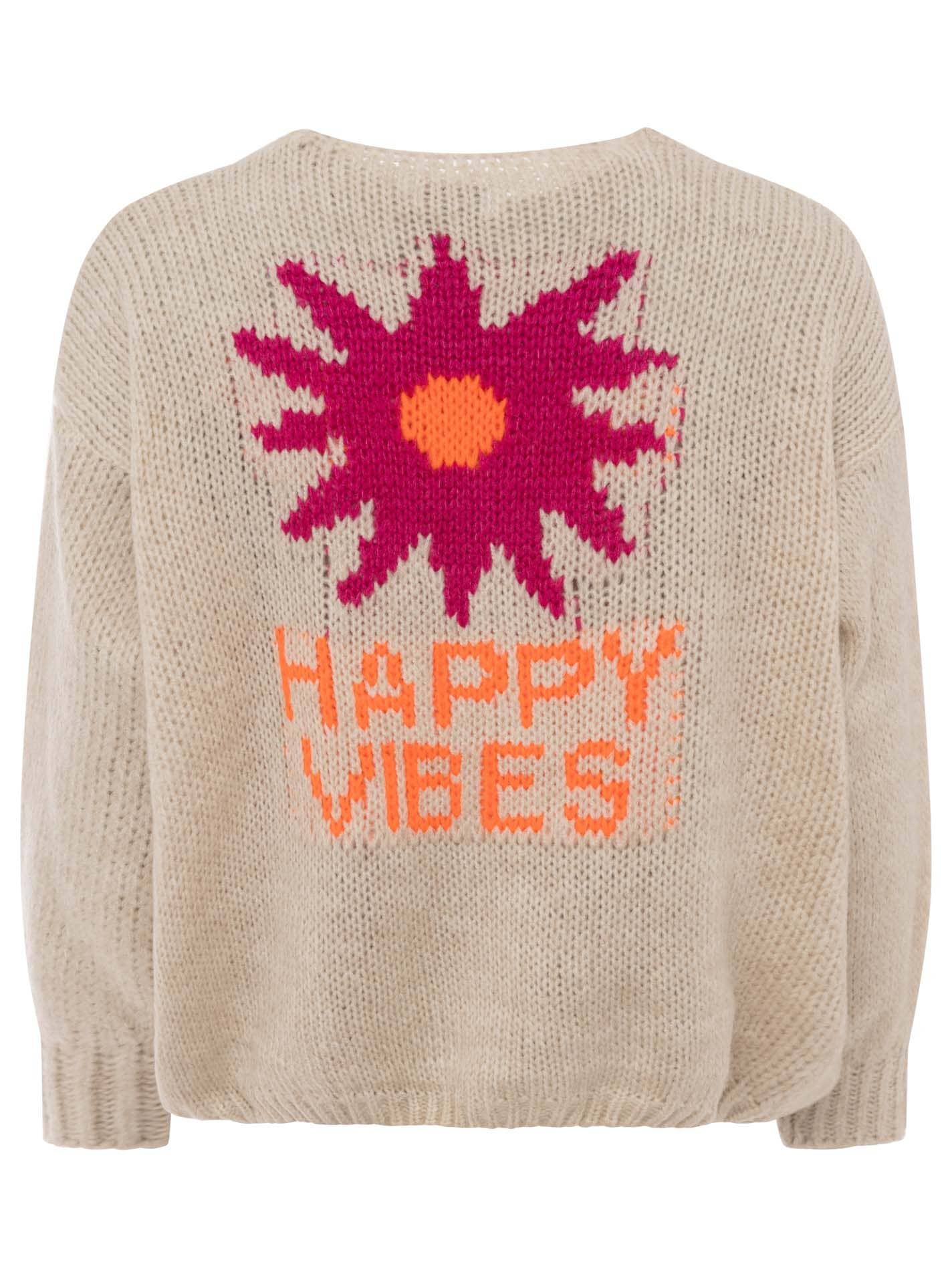 Zwillingsherz Cardigan »"Happy Vibes"« Knopfleiste, großes Motiv mit Blume und Schrift hinten, One Size