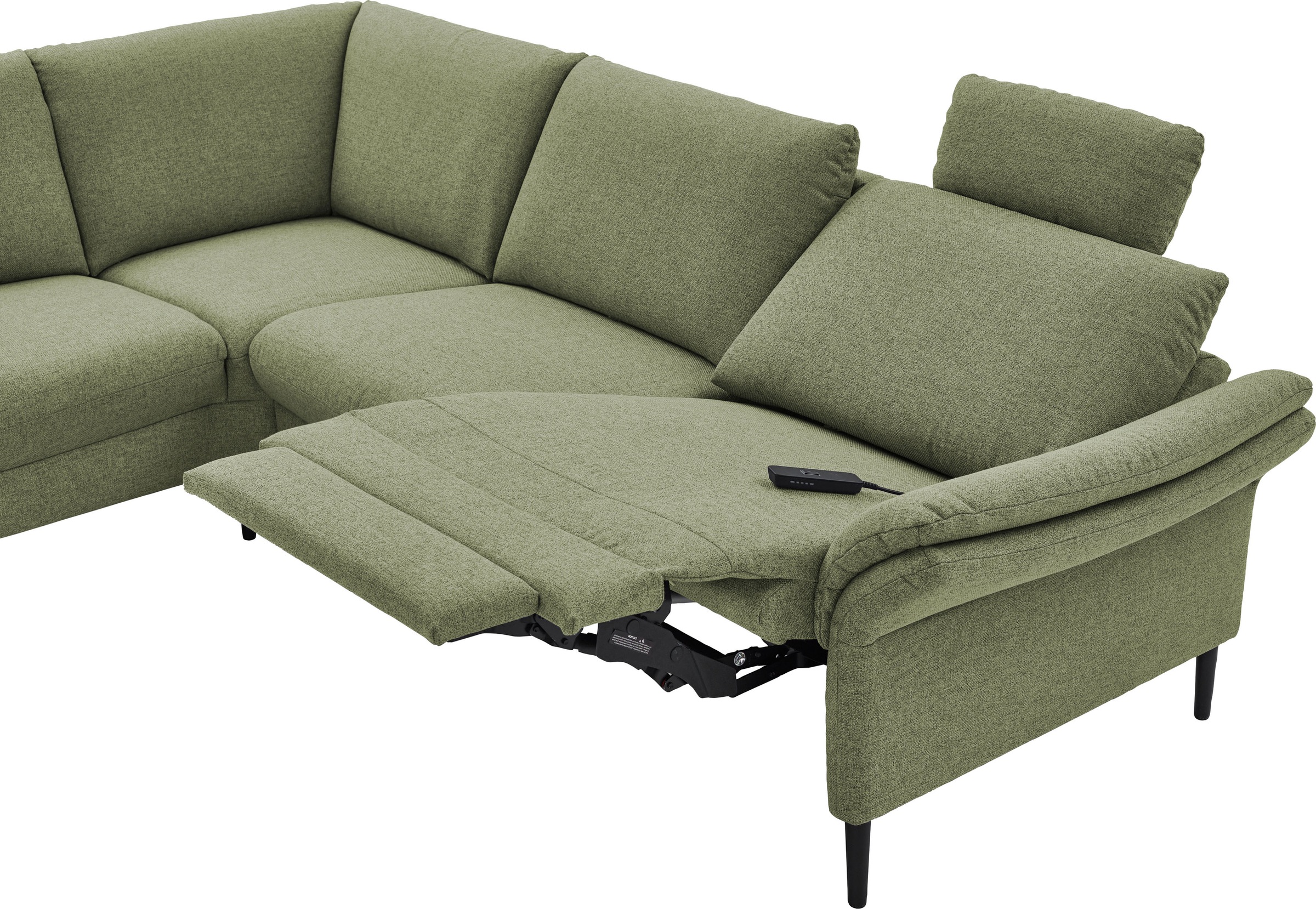Places of Style Ecksofa »Sarsina: mit Tonnentaschen-Federkern, perfekt zum Entspannen L-Form«, inklusive 2 motorischen Relaxfunktionen mit Herz-Waage-Beschlag