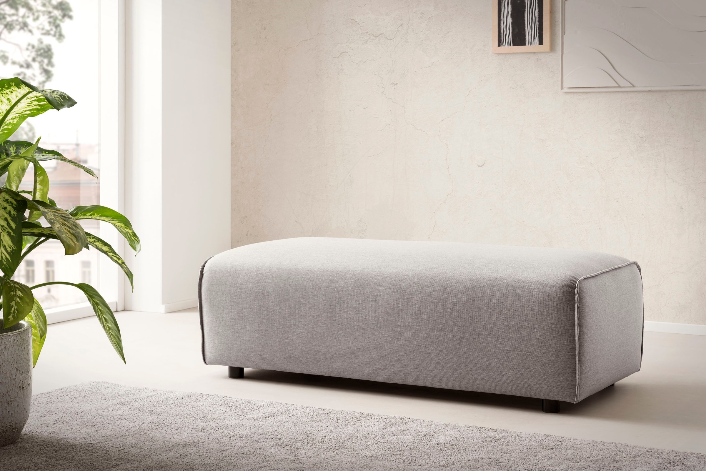 LeGer Home by Lena Gercke Hocker »PIARA, Polsterhocker mit Kedernaht in Cord oder Leinenoptik«, zur Serie PIARA, rechteckig, schwarze Füße, bequemer Sitzkomfort
