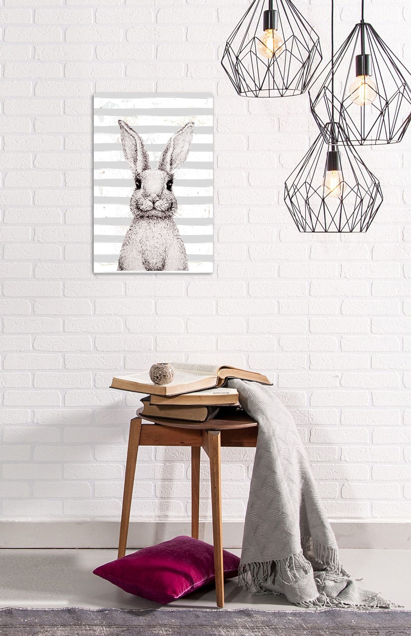 queence Metallbild »Bunny III«, Hase-Hase-Hasen, (1 St.), Stahlschild, Blechschild, Hase, grau, gestreift