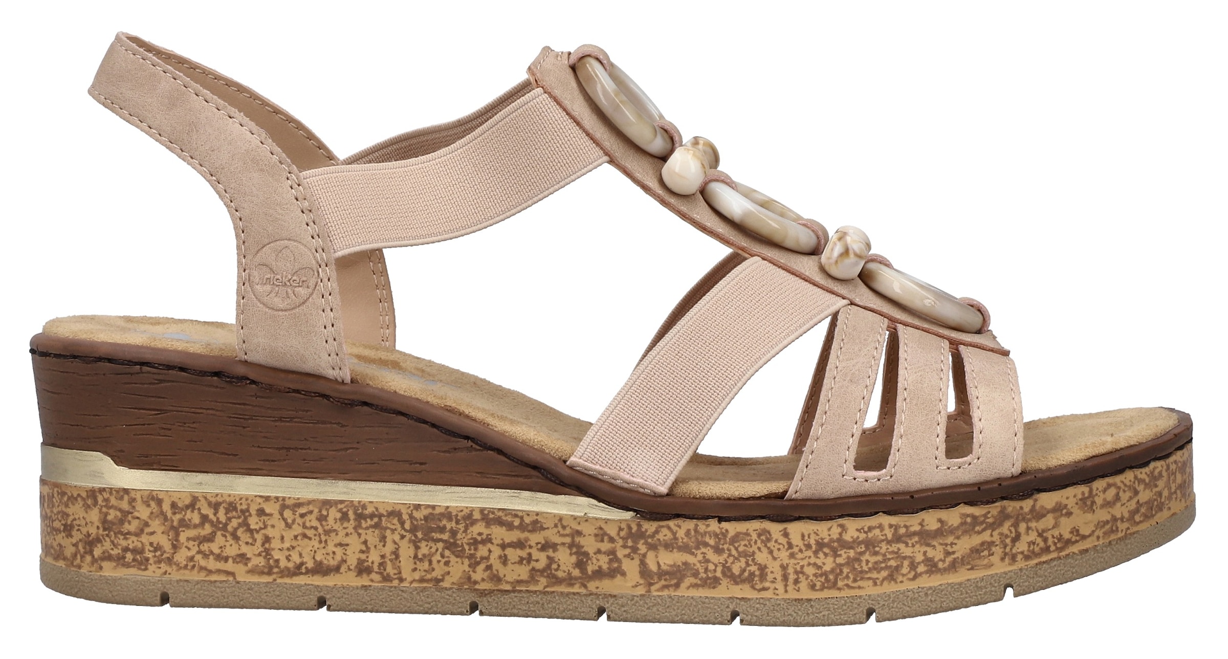 Rieker Keilsandalette, Sommerschuh, Plateausandale, Schlupfschuh mit seitlichen Gummizügen